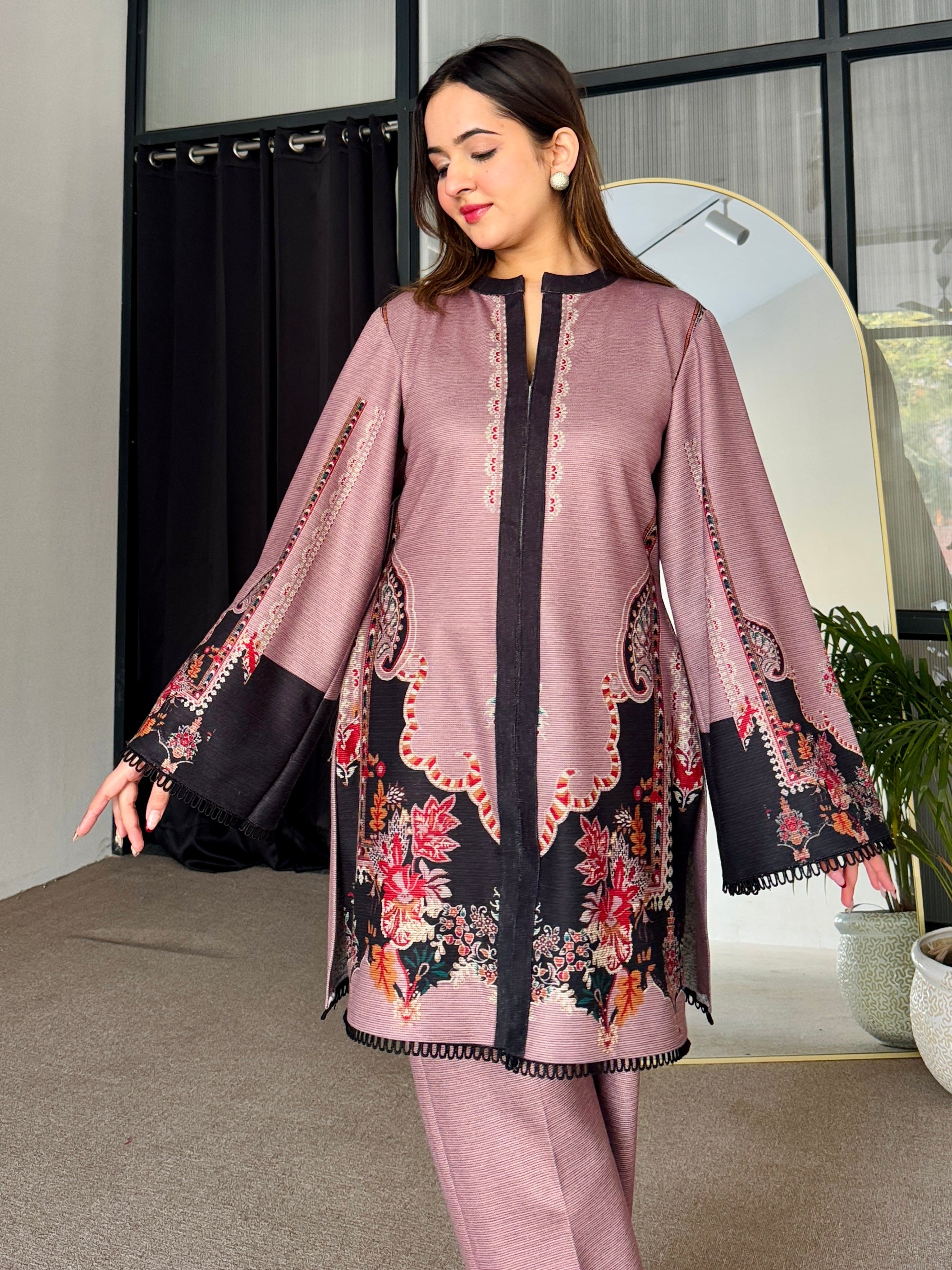 Pink Blossom Winter Kurta Set