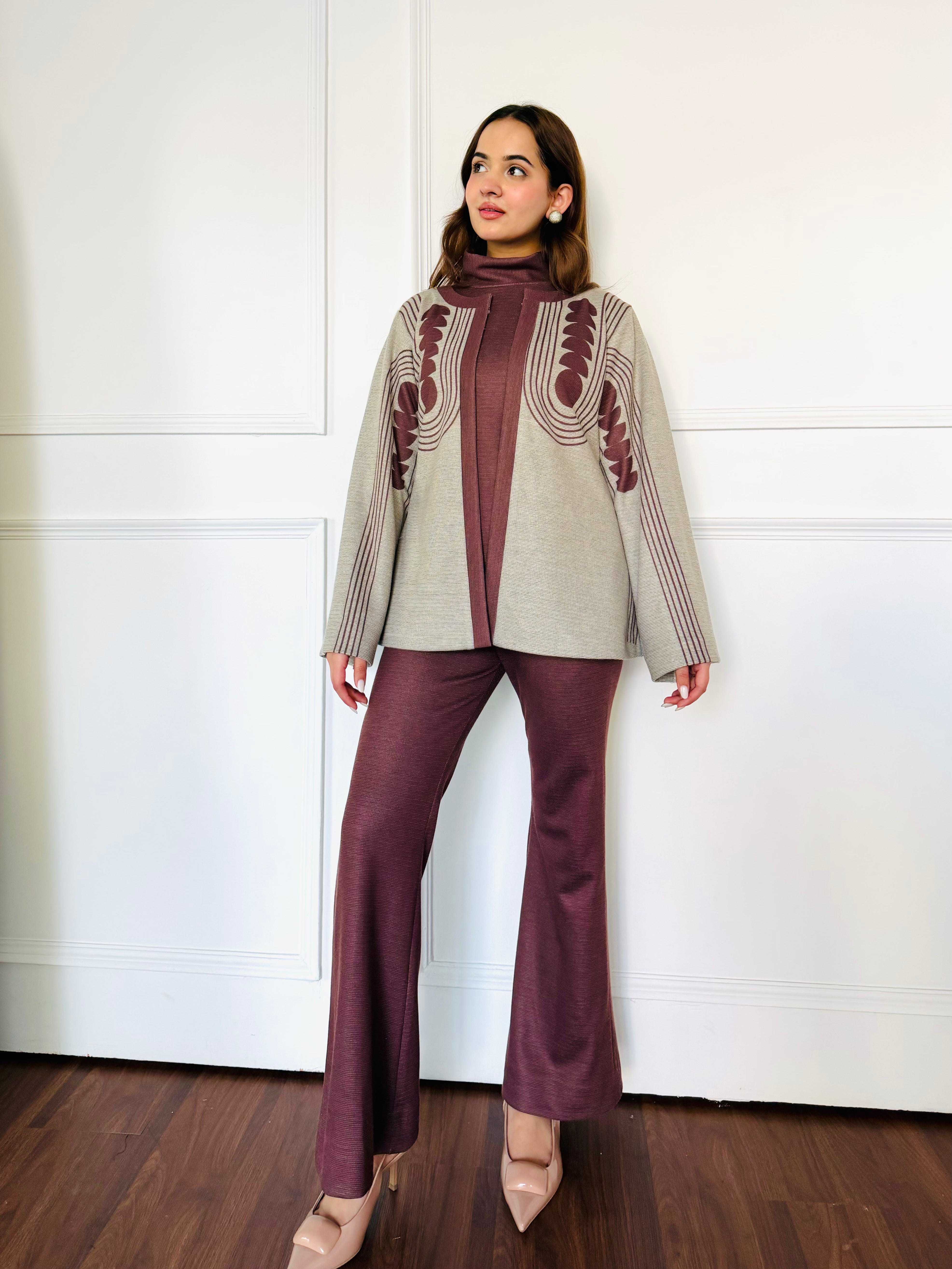 Beige Brown Woollen 3 Piece Set