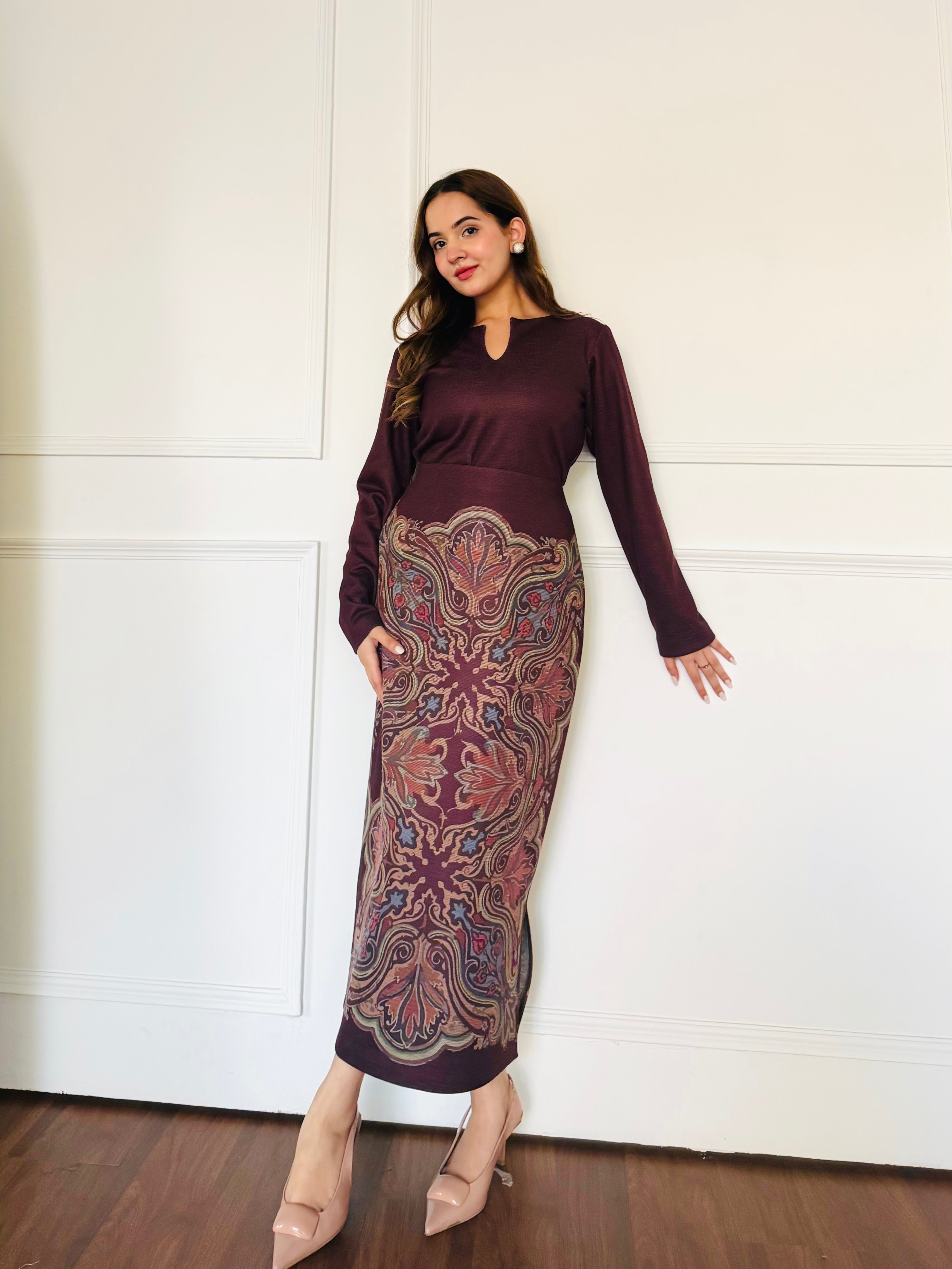 Brown Paisley Skirt Set