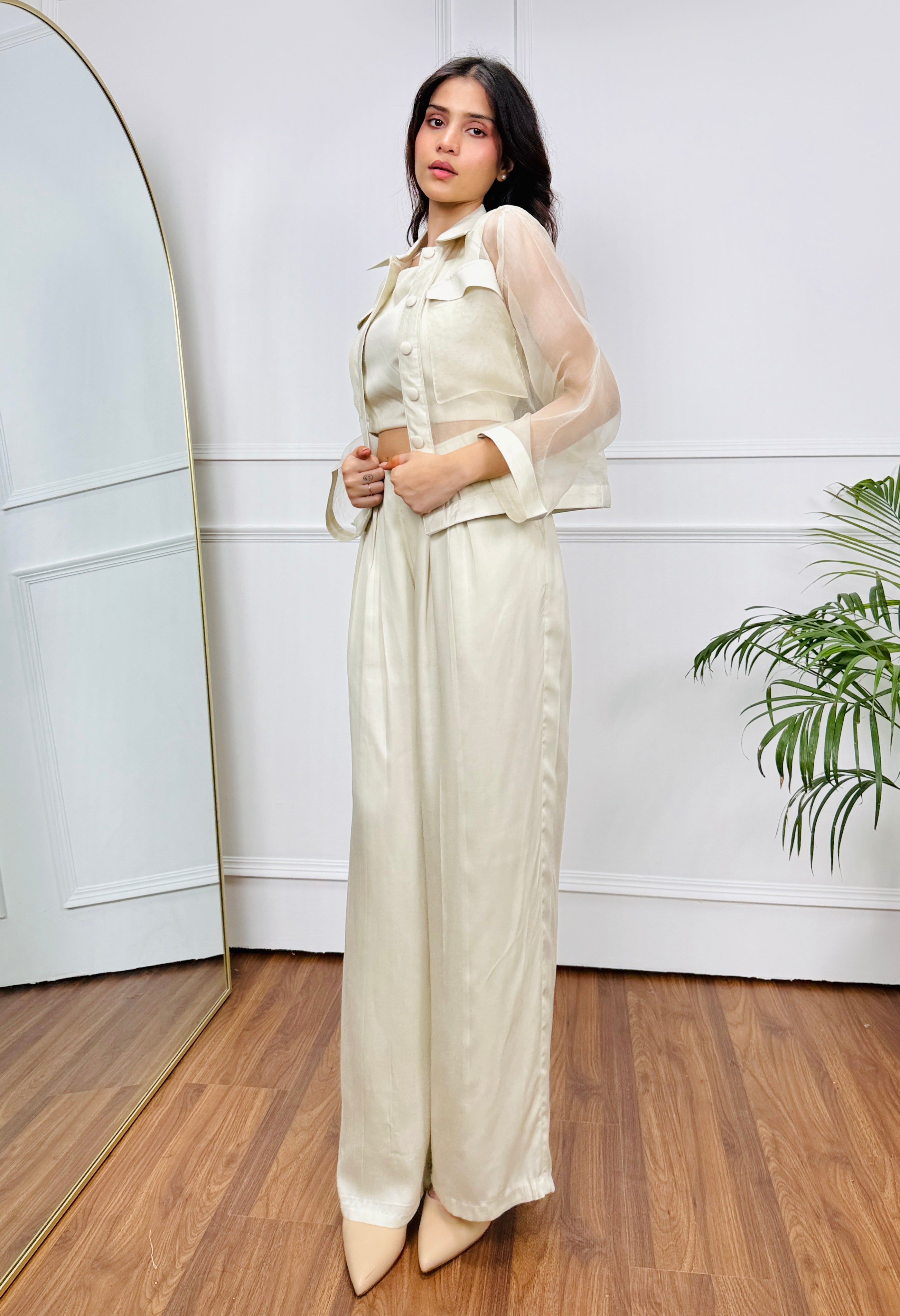 Ivory Co-ord Set with Sheer Blazer