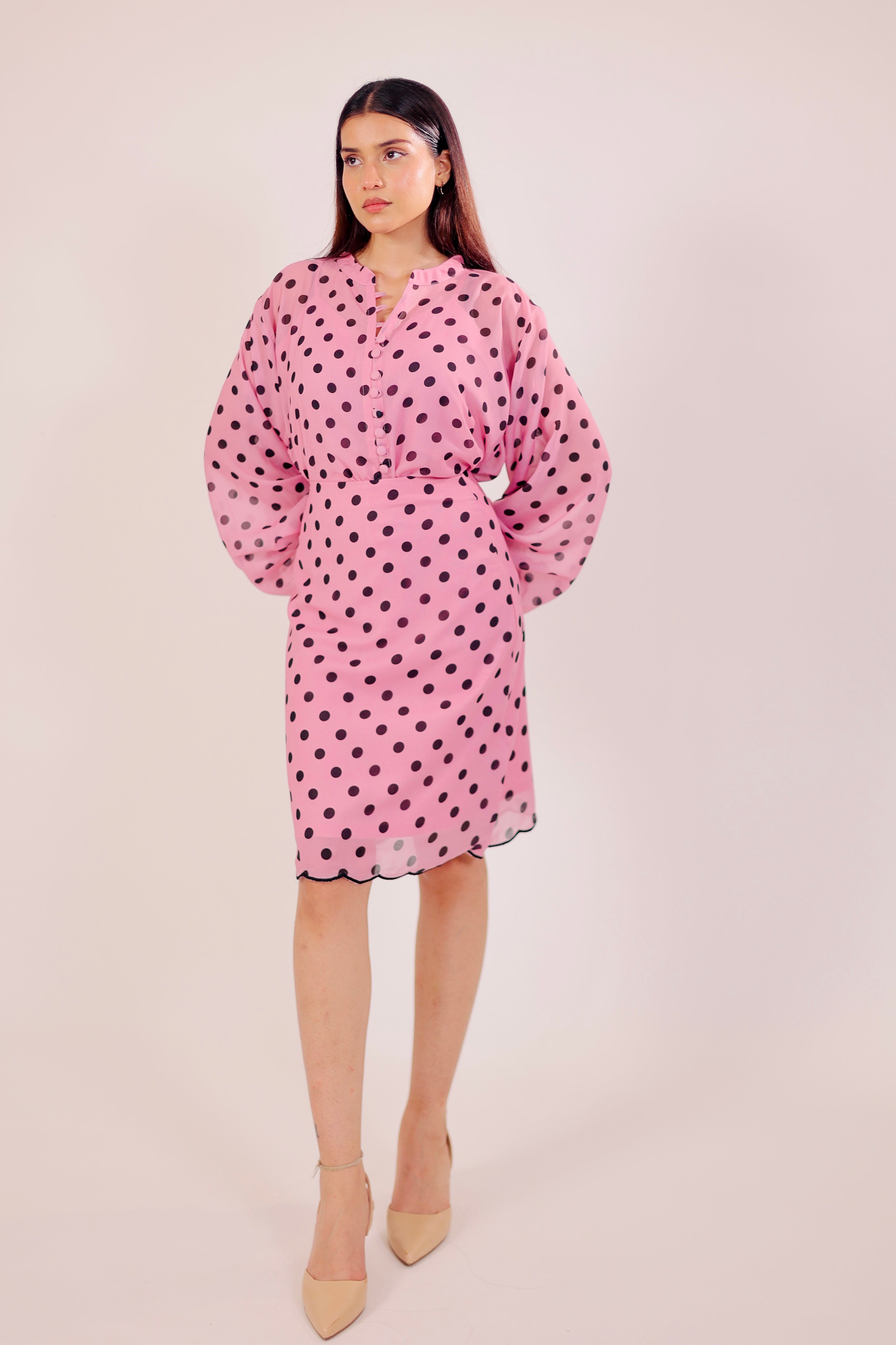 Playful Pink Polka Skirt Set