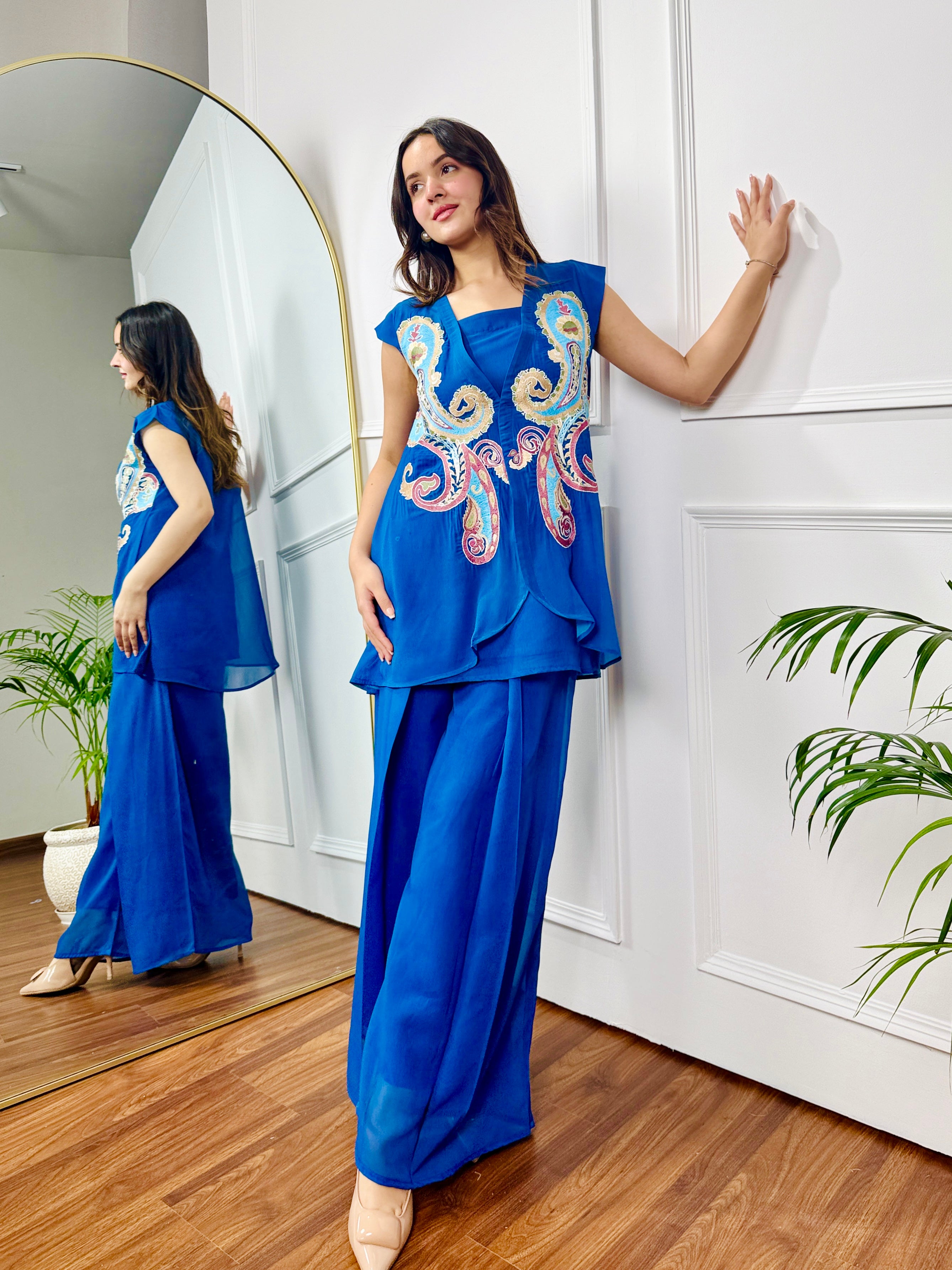 Blue Embroidered Festive 3 Piece Set