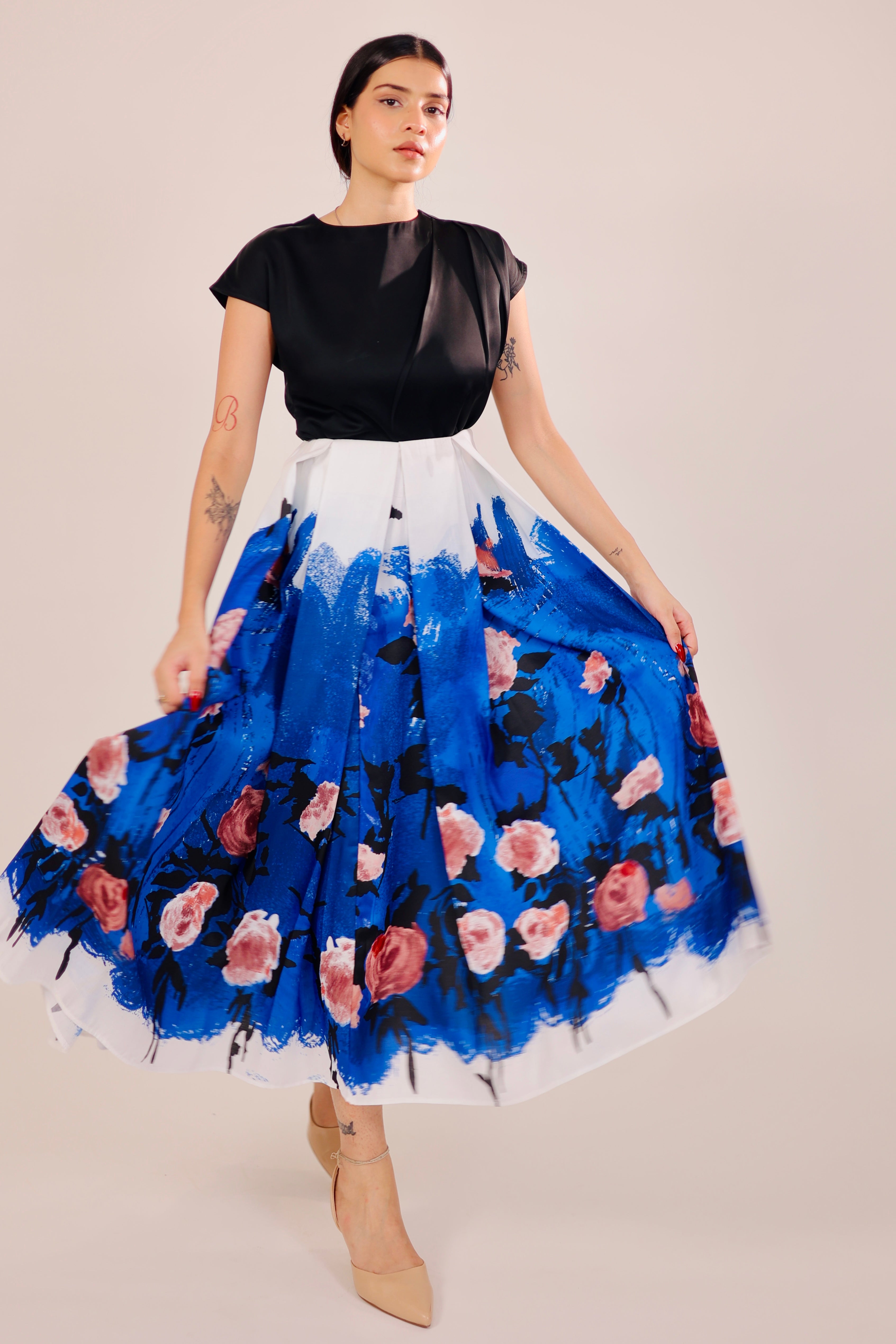 Blue Dusk Pleated Skirt Set