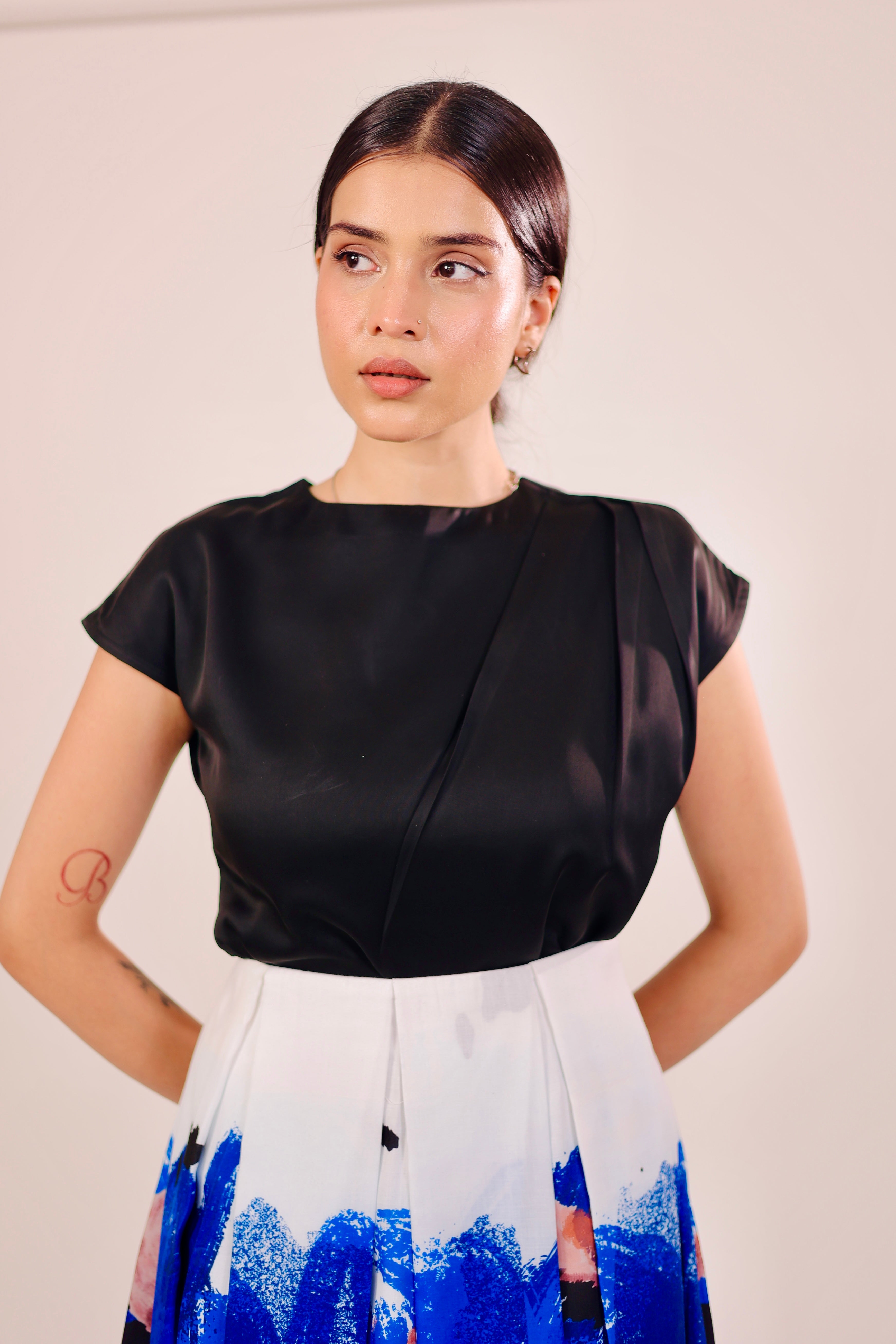 Blue Dusk Pleated Skirt Set