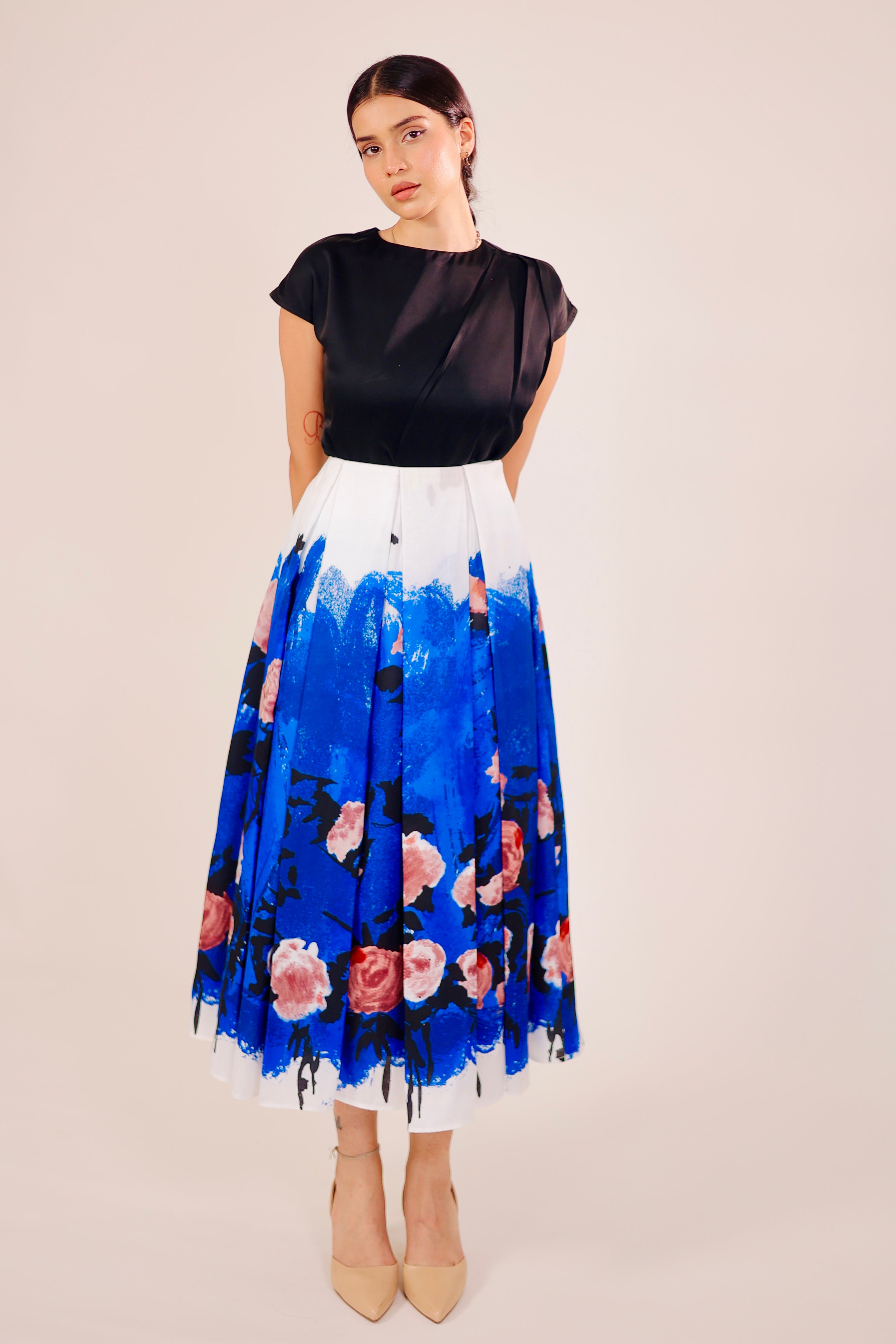 Blue Dusk Pleated Skirt Set
