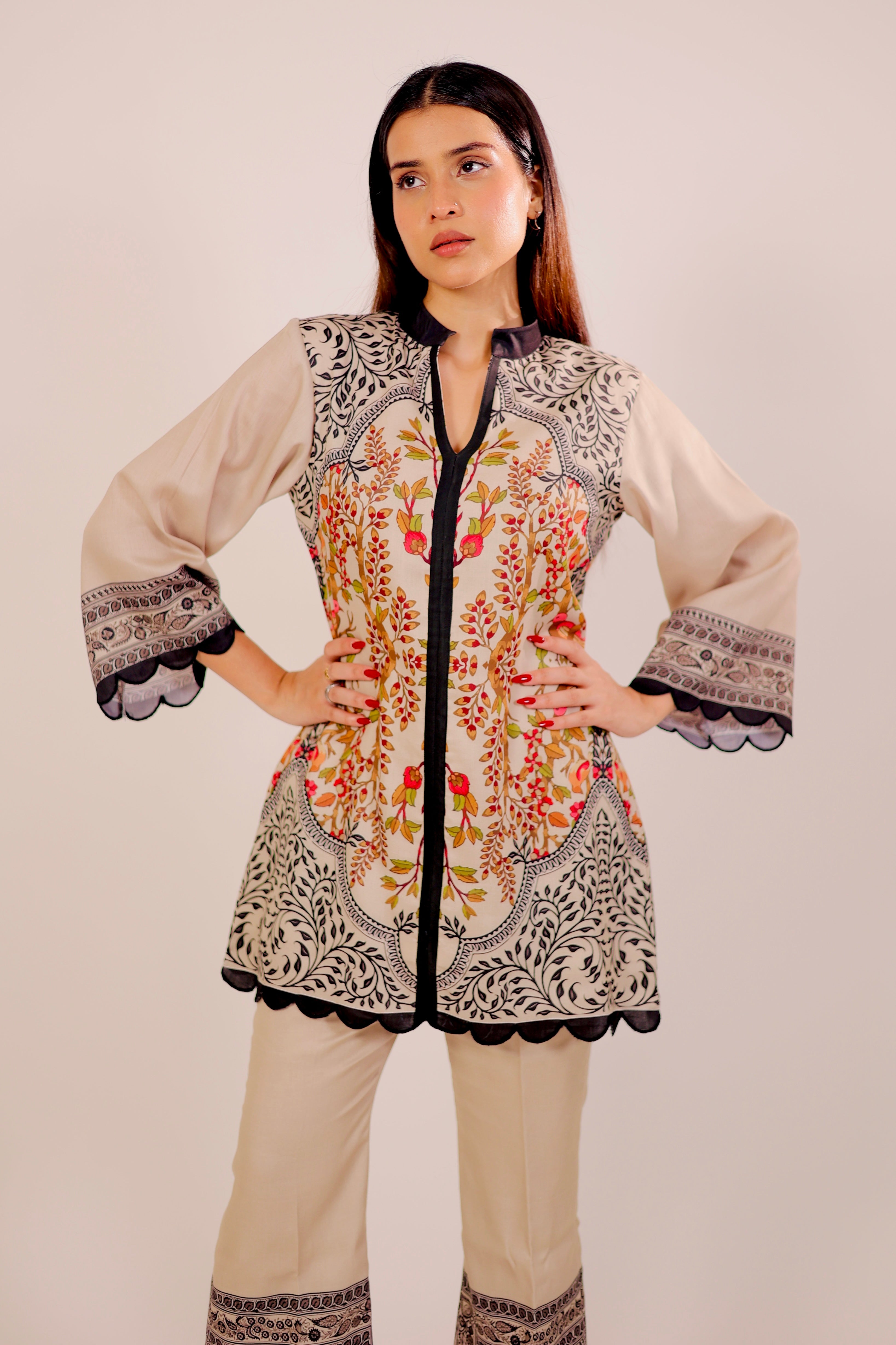 Timeless Beige & Black Kurta Set