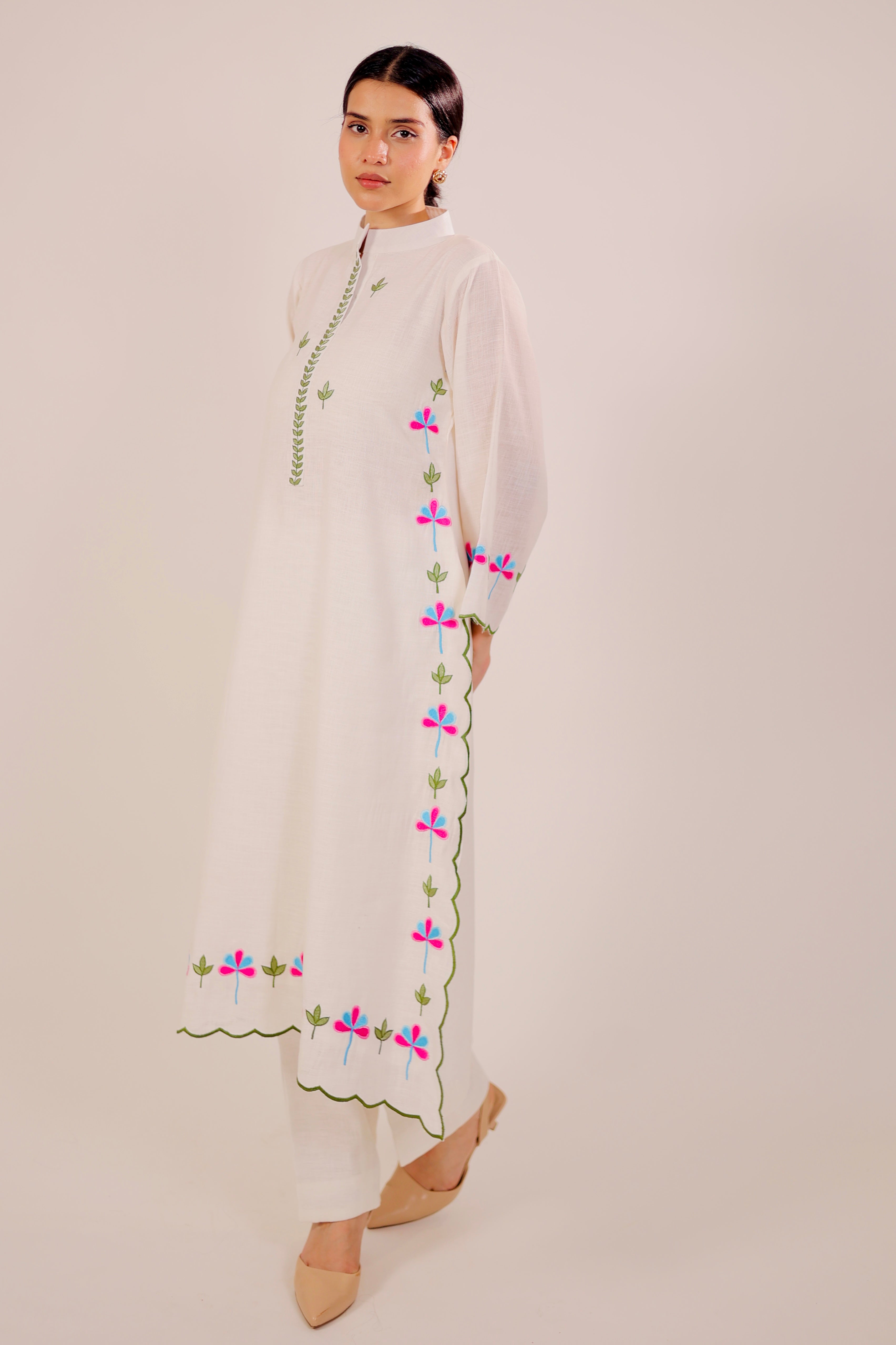 White Harmony Embroidered Kurta Set