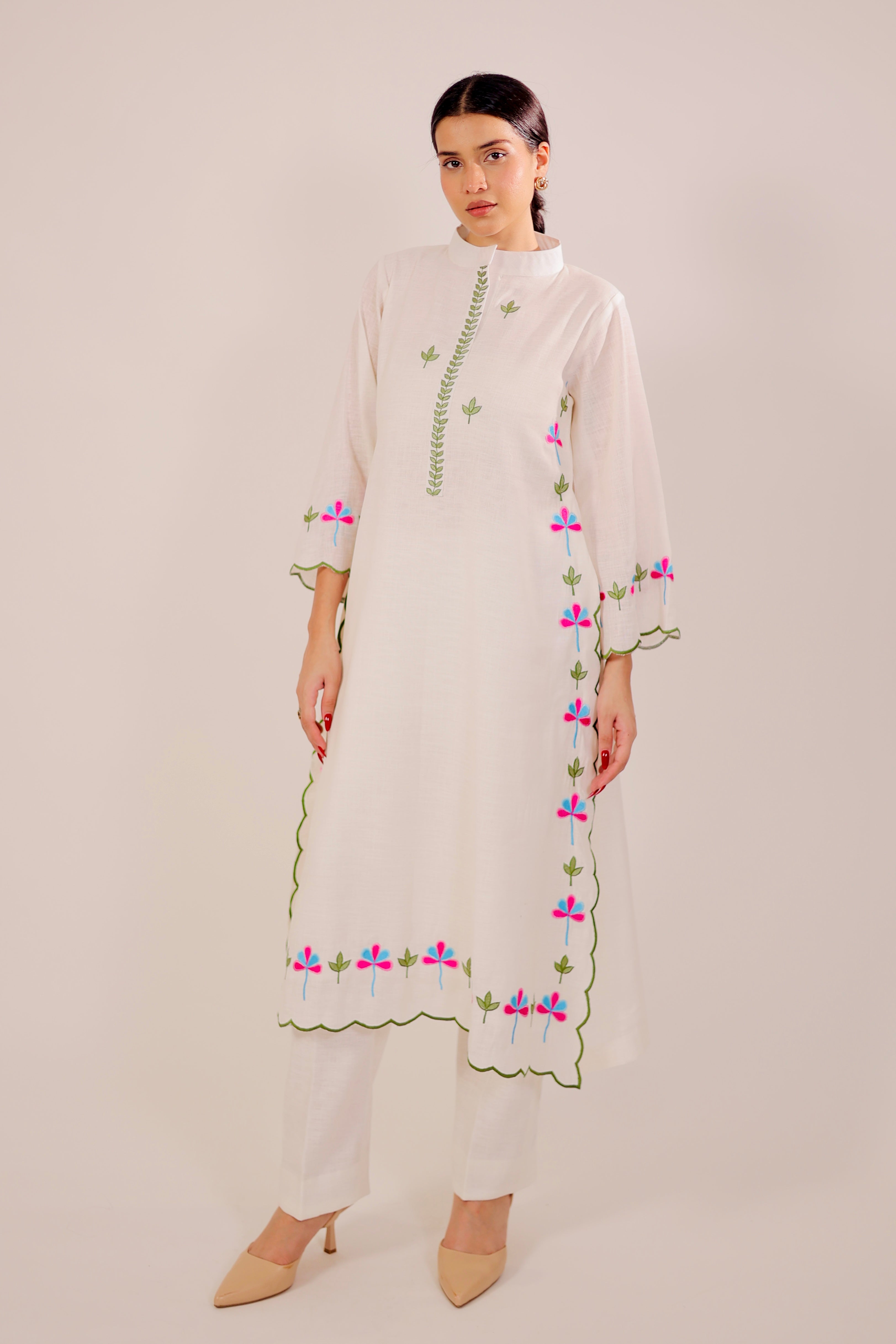 White Harmony Embroidered Kurta Set