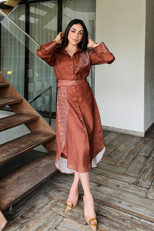 Classy Brown Linen Dress