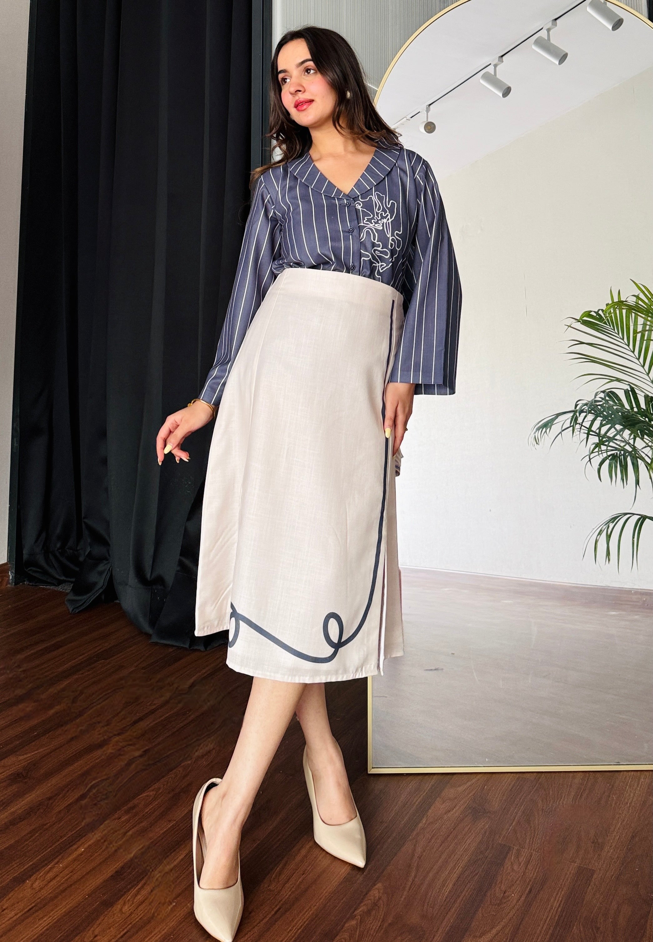 Chalk & Charcoal Formal Skirt Set
