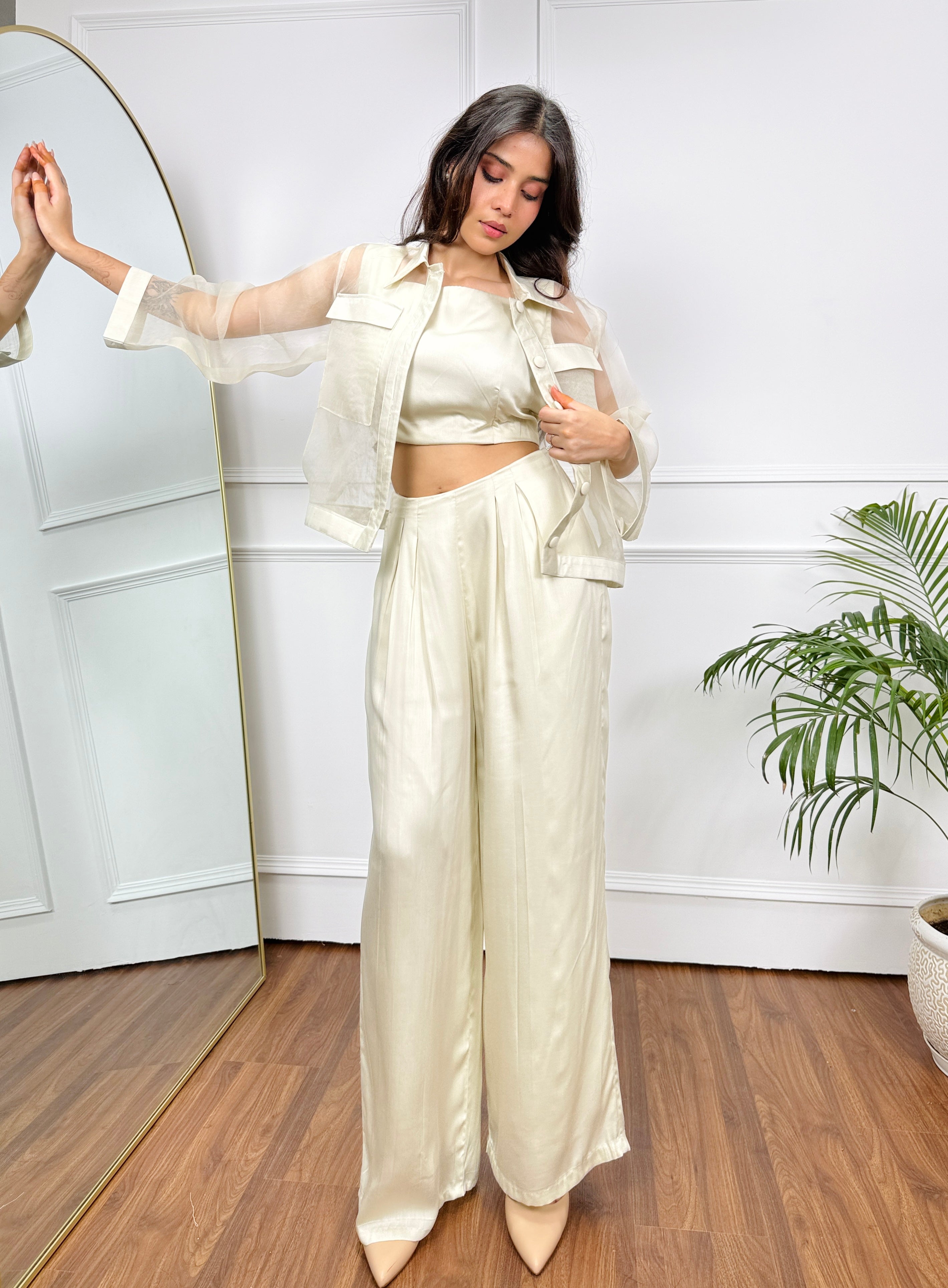 Ivory Co-ord Set with Sheer Blazer