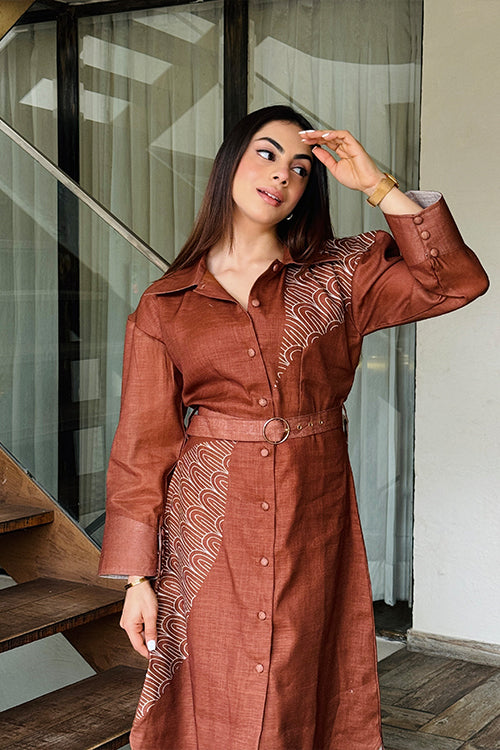 Classy Brown Linen Dress