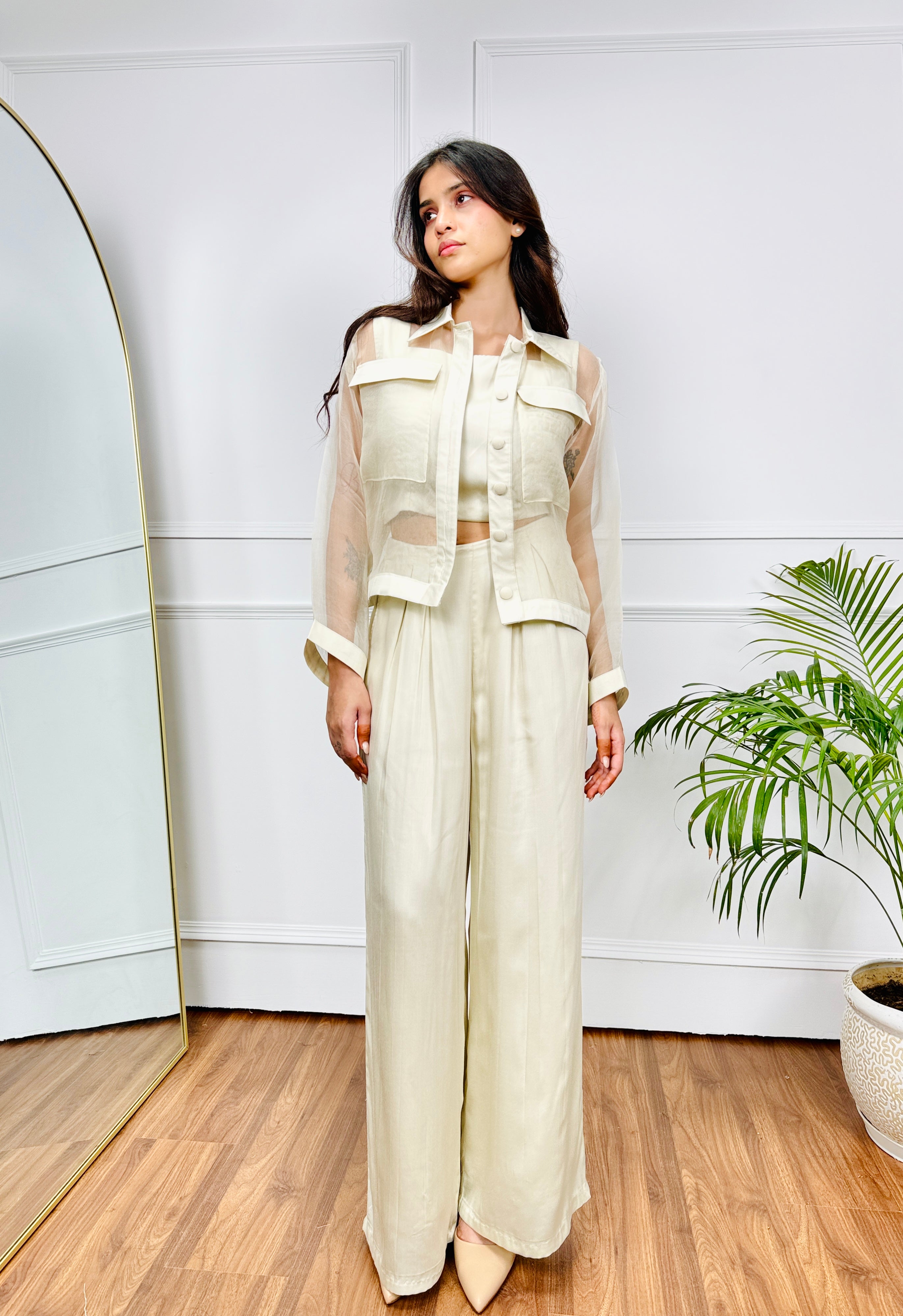 Ivory Co-ord Set with Sheer Blazer