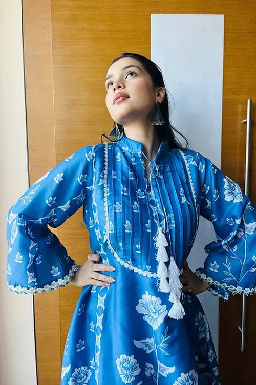 Ahlya Denim Blue Pakistani Kurta Set