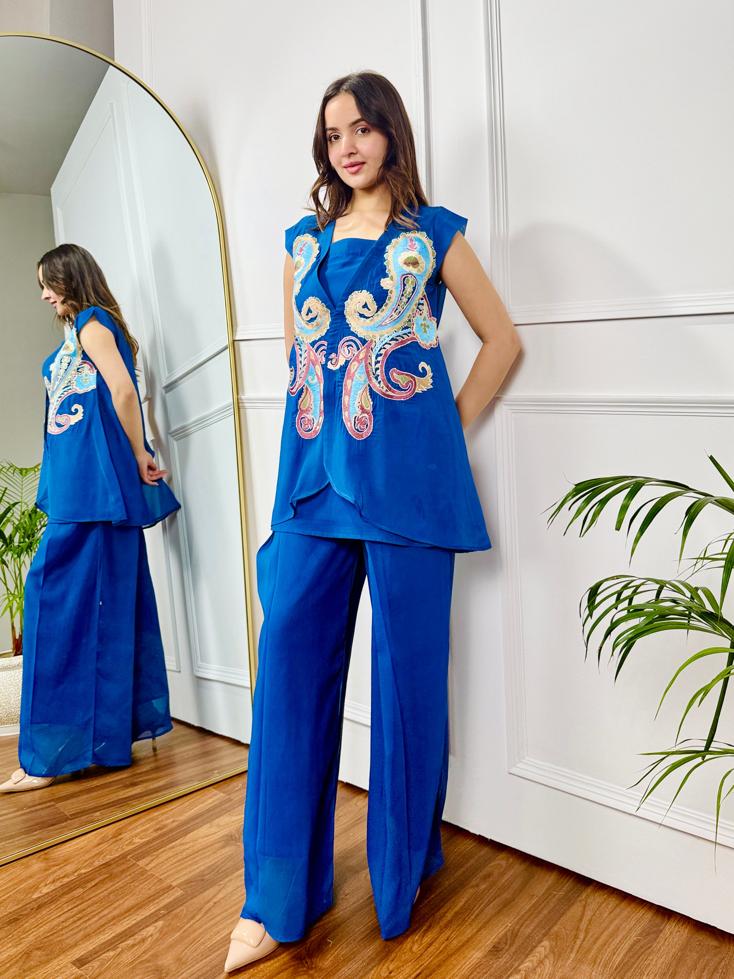 Blue Embroidered Festive 3 Piece Set