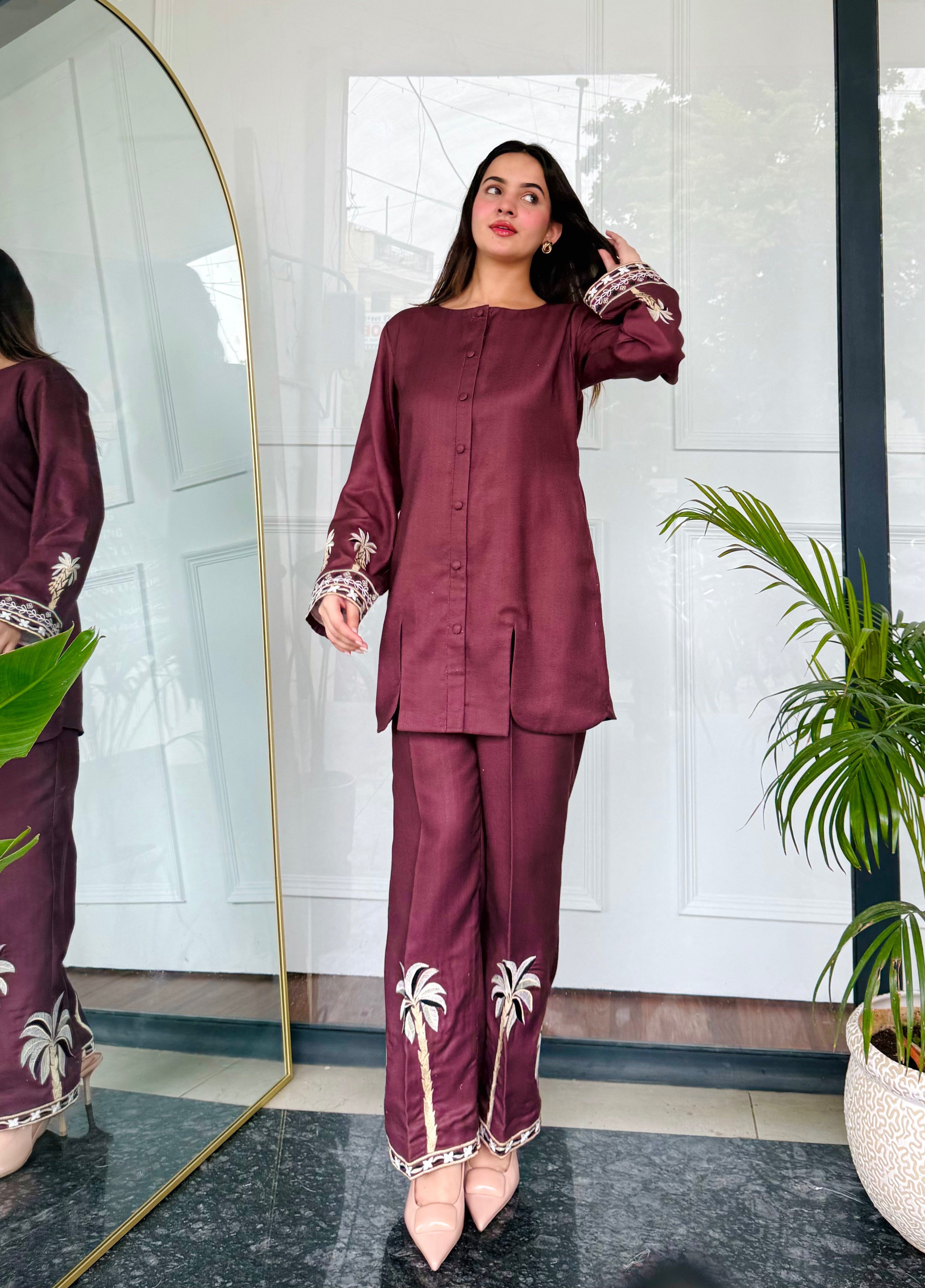 Bold Maroon Embroidered Kurta Set