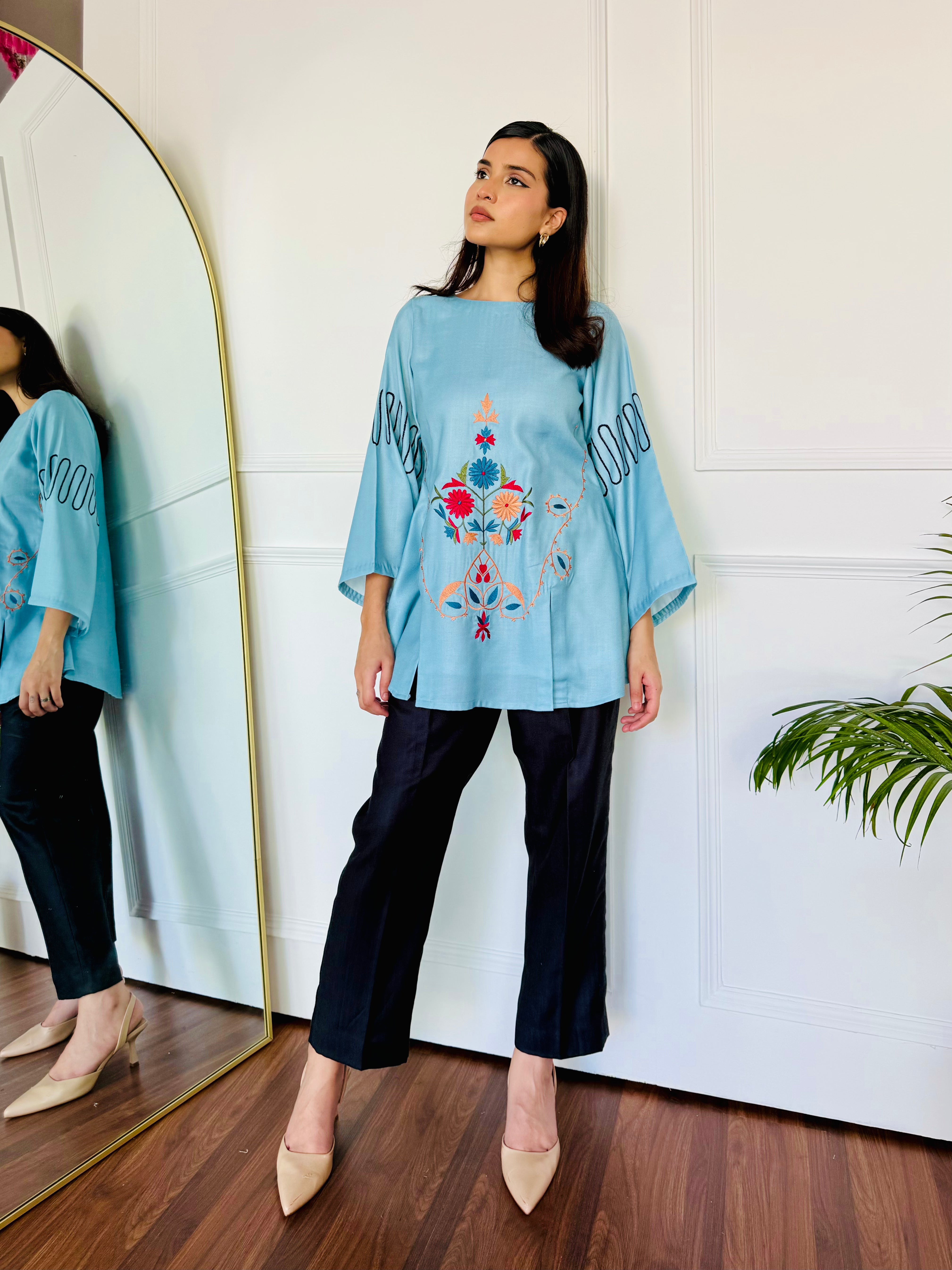 Blue & Black Embroidered Kurta Set