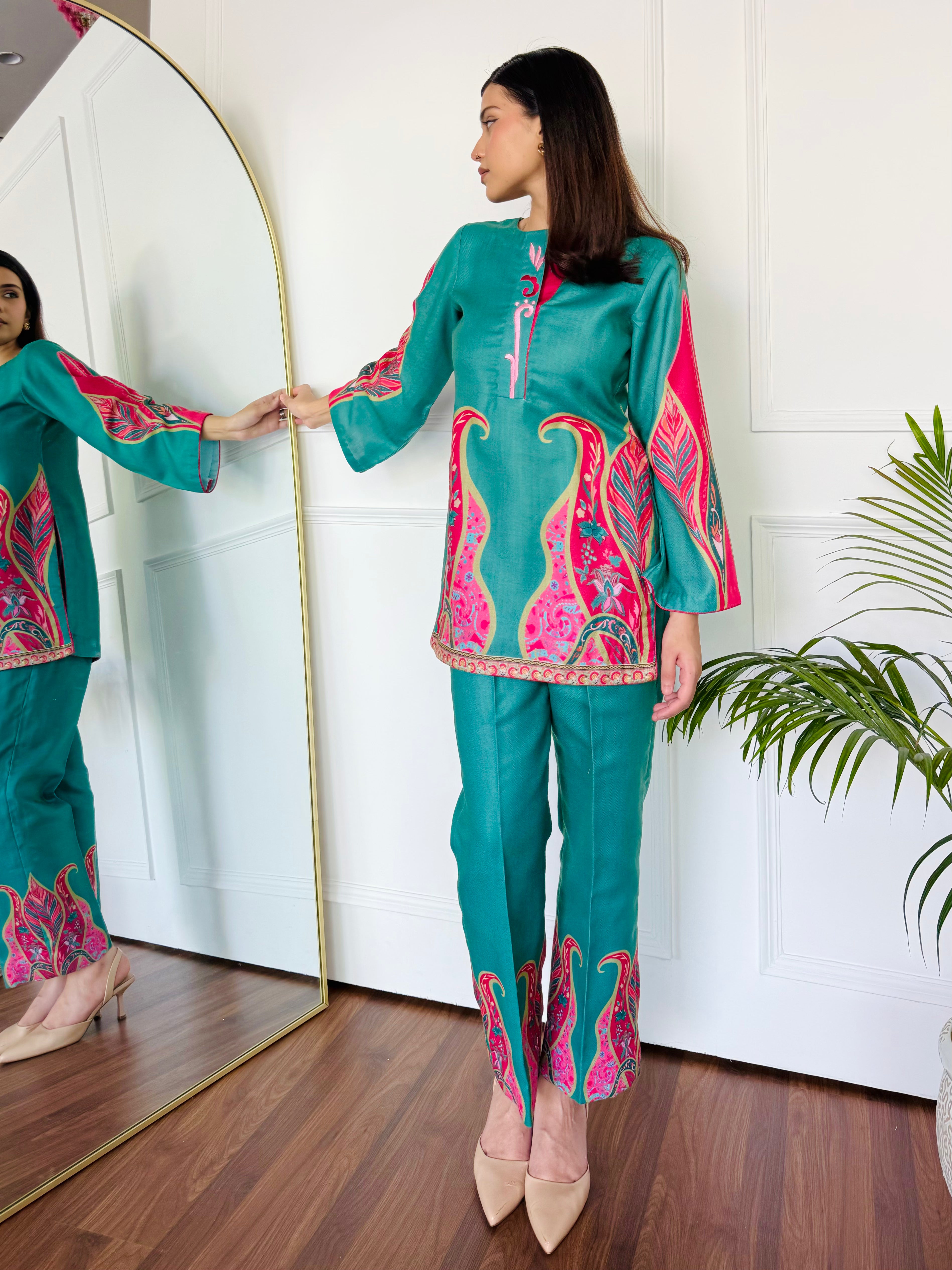 Pink & Green Festive Kurta Set