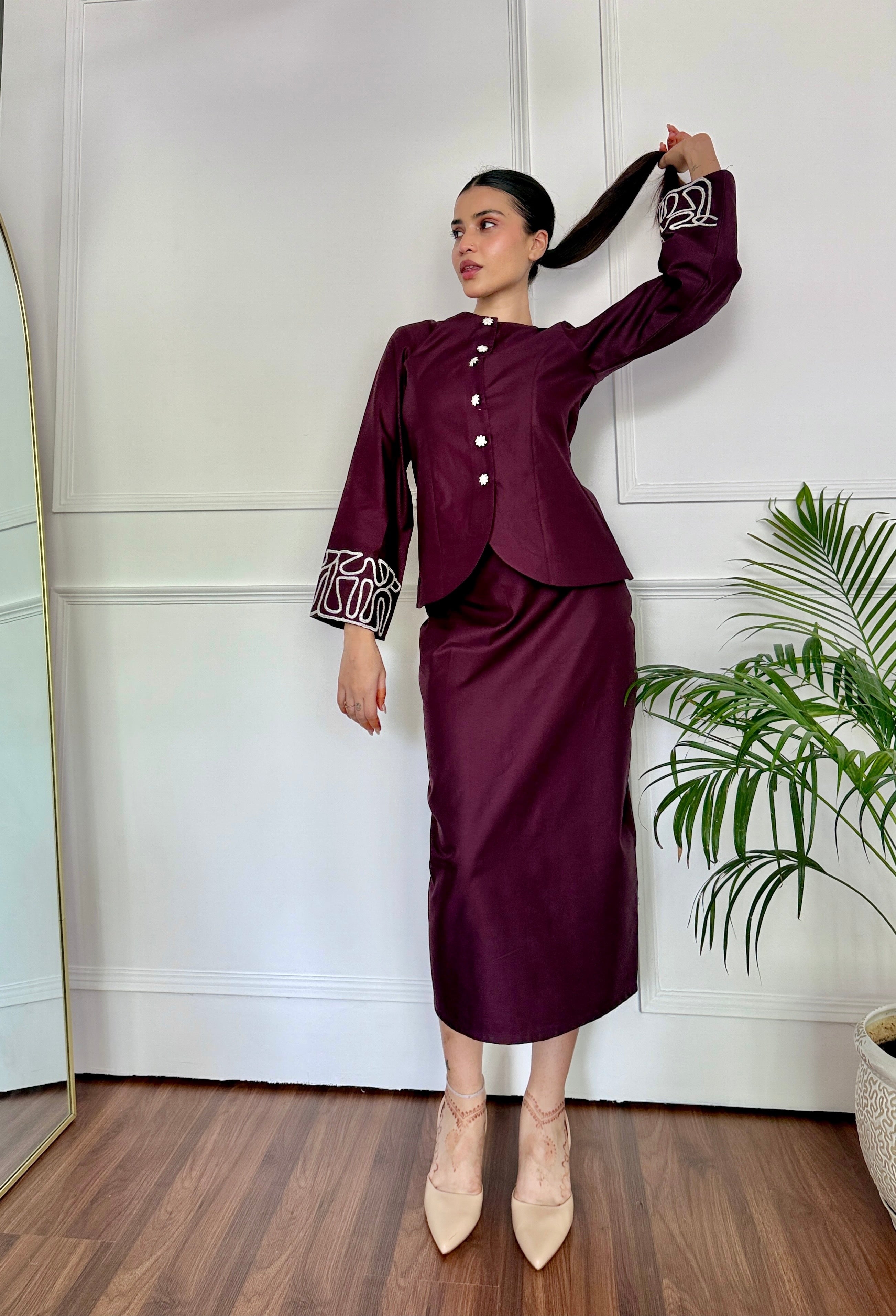 Burgandy Elegance Skirt Set