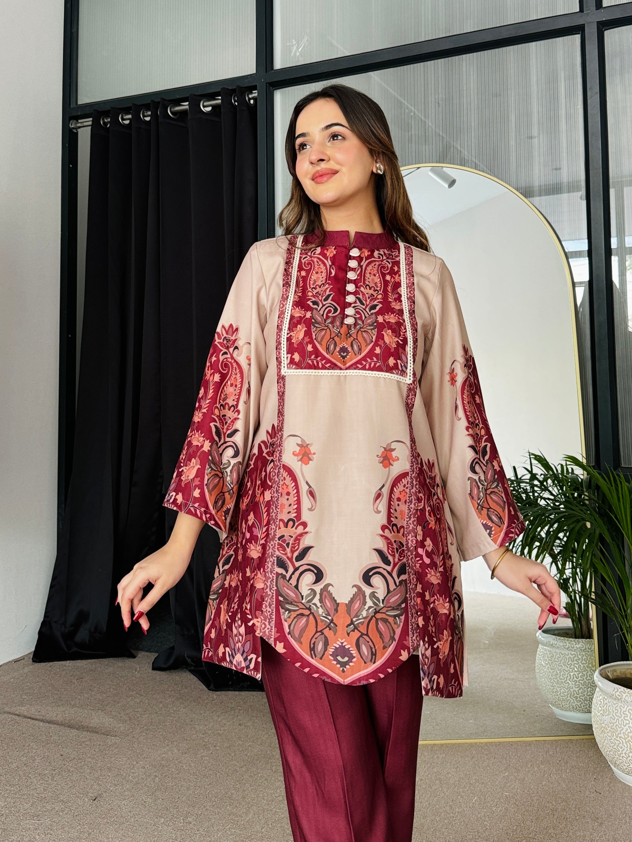 Feriha Beige Bold Winter Pashmina Kurta Set