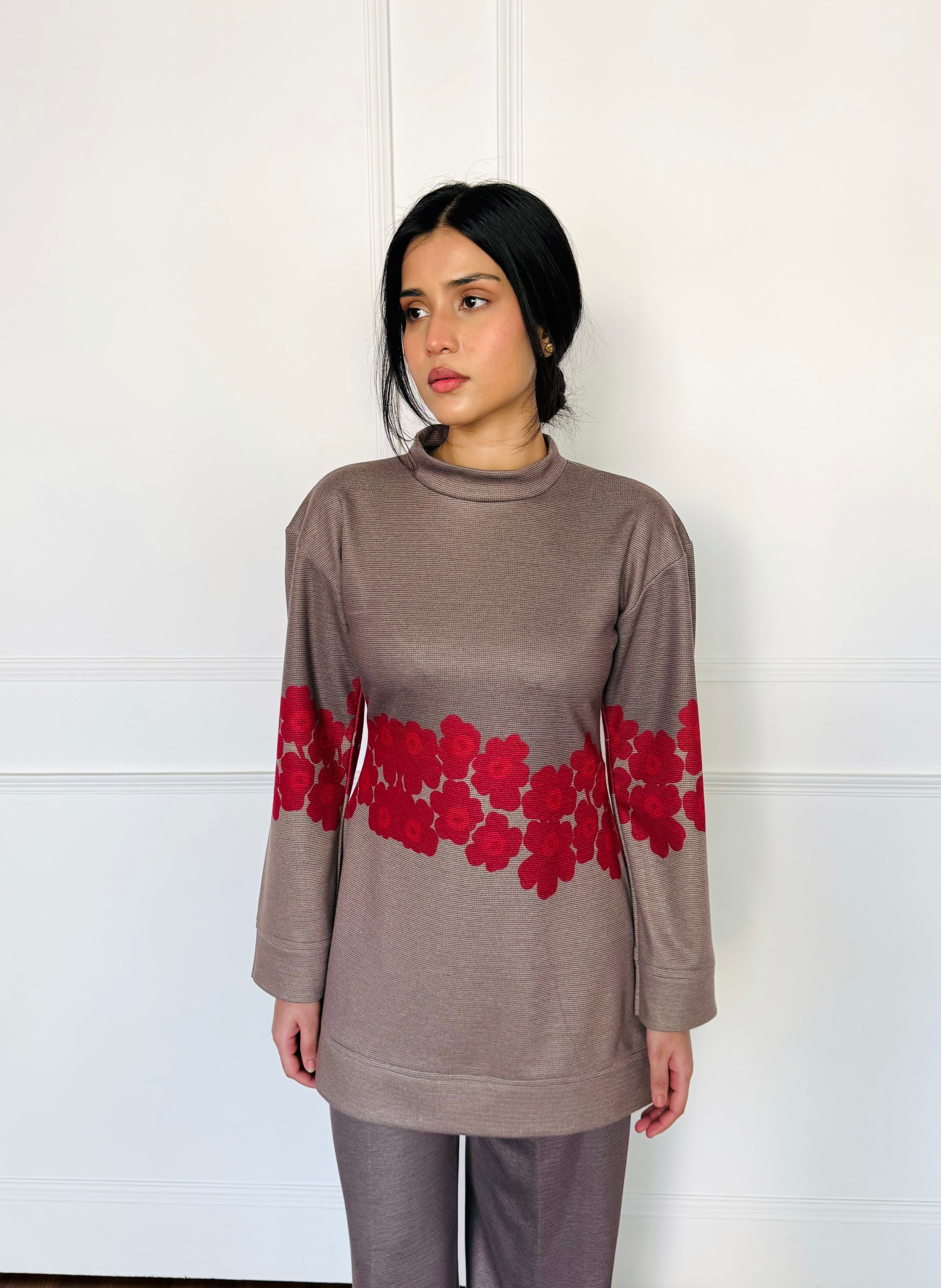 Two-Tone Gray Floral Woollen Co-ord Set