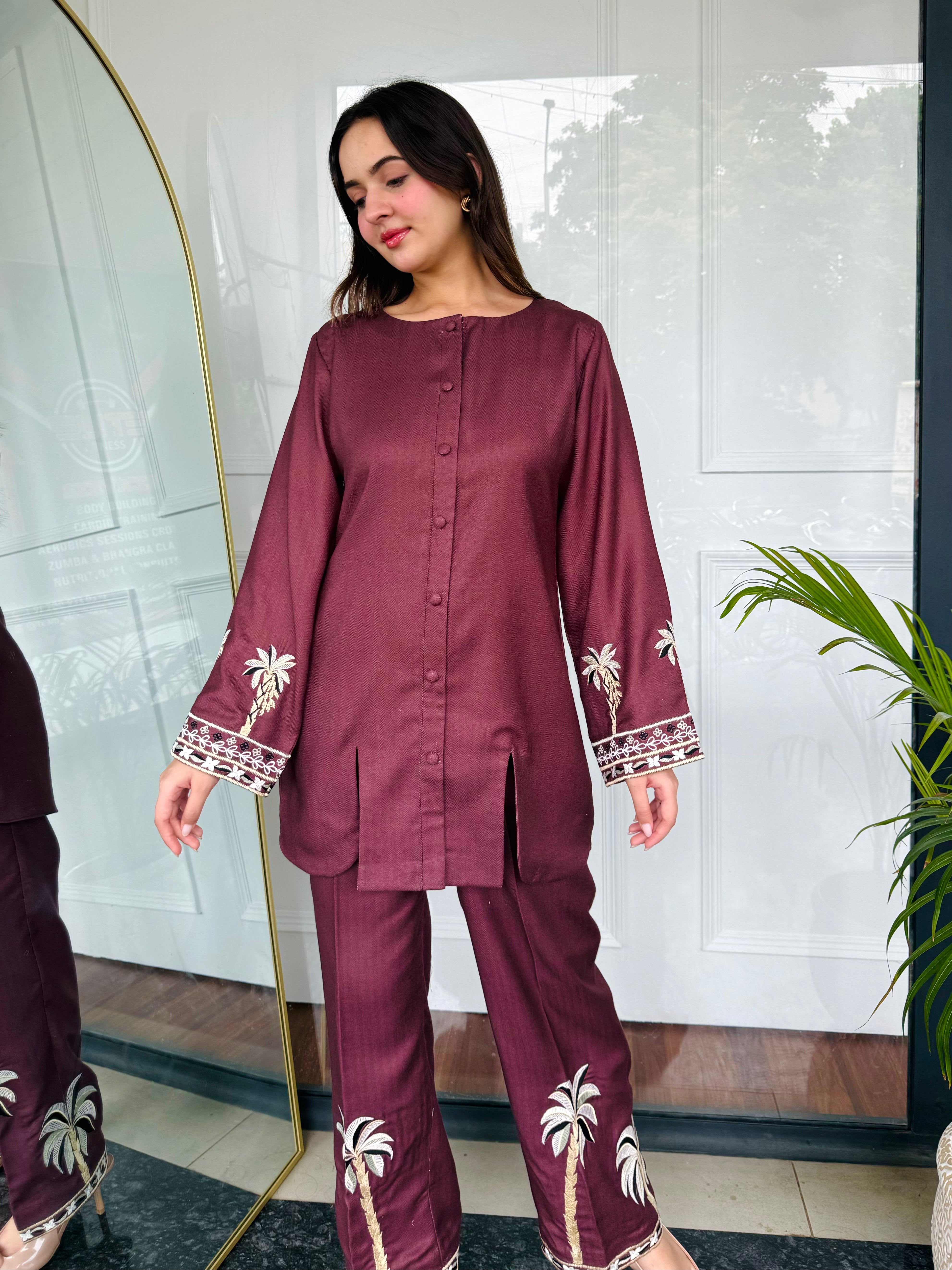 Bold Maroon Embroidered Kurta Set
