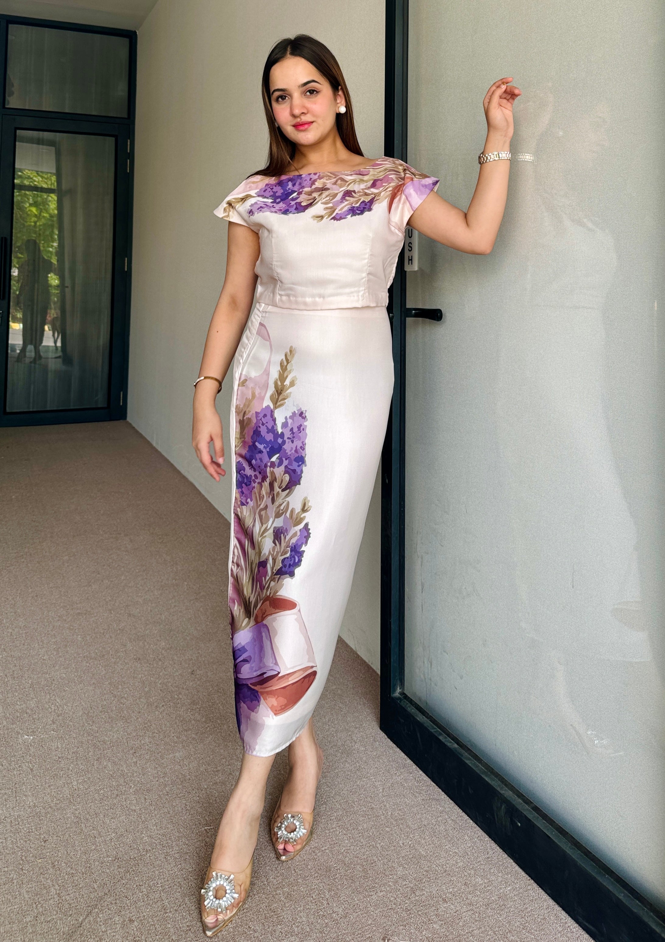 Eva Beige Satin Skirt Set