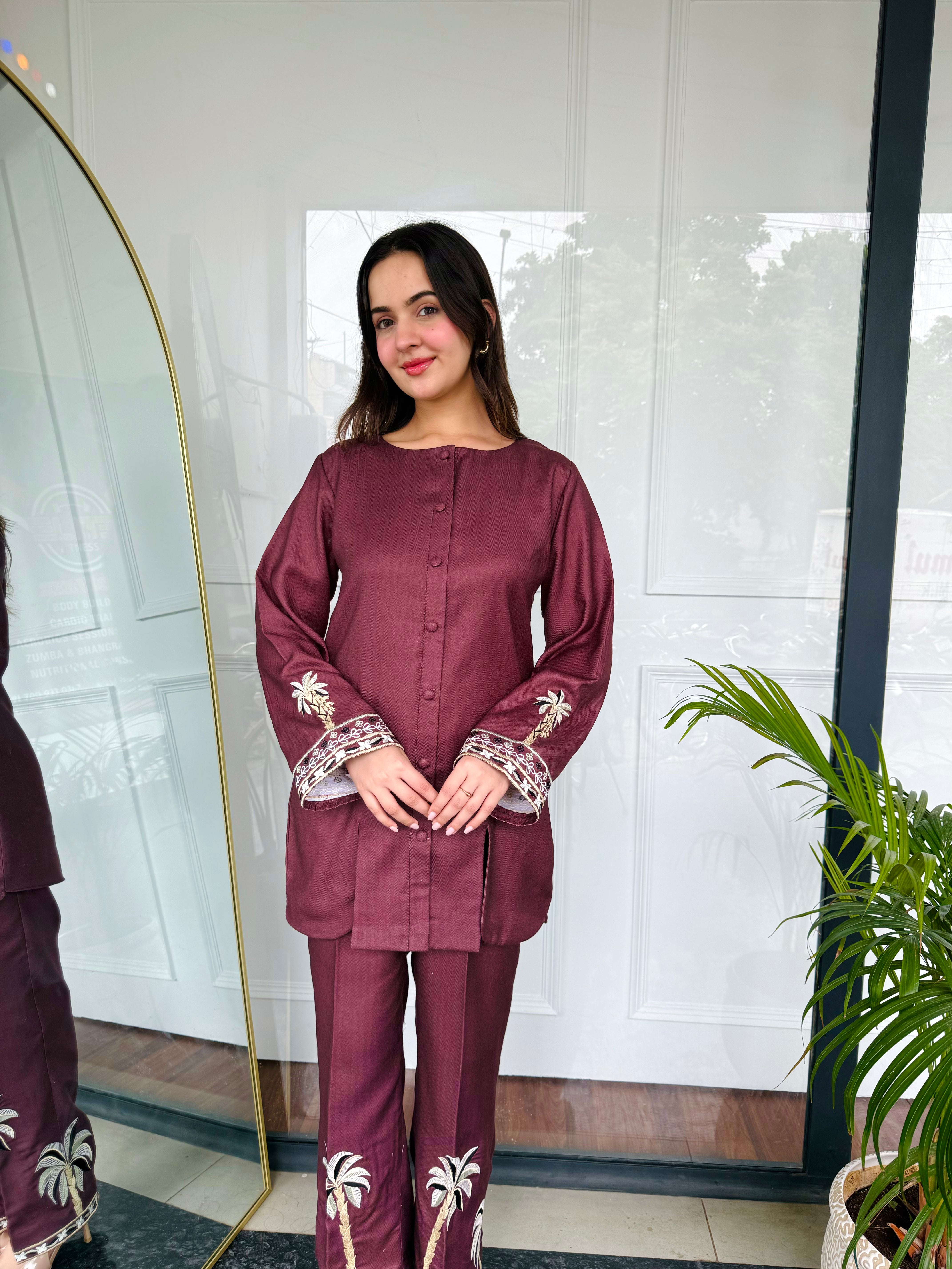 Bold Maroon Embroidered Kurta Set