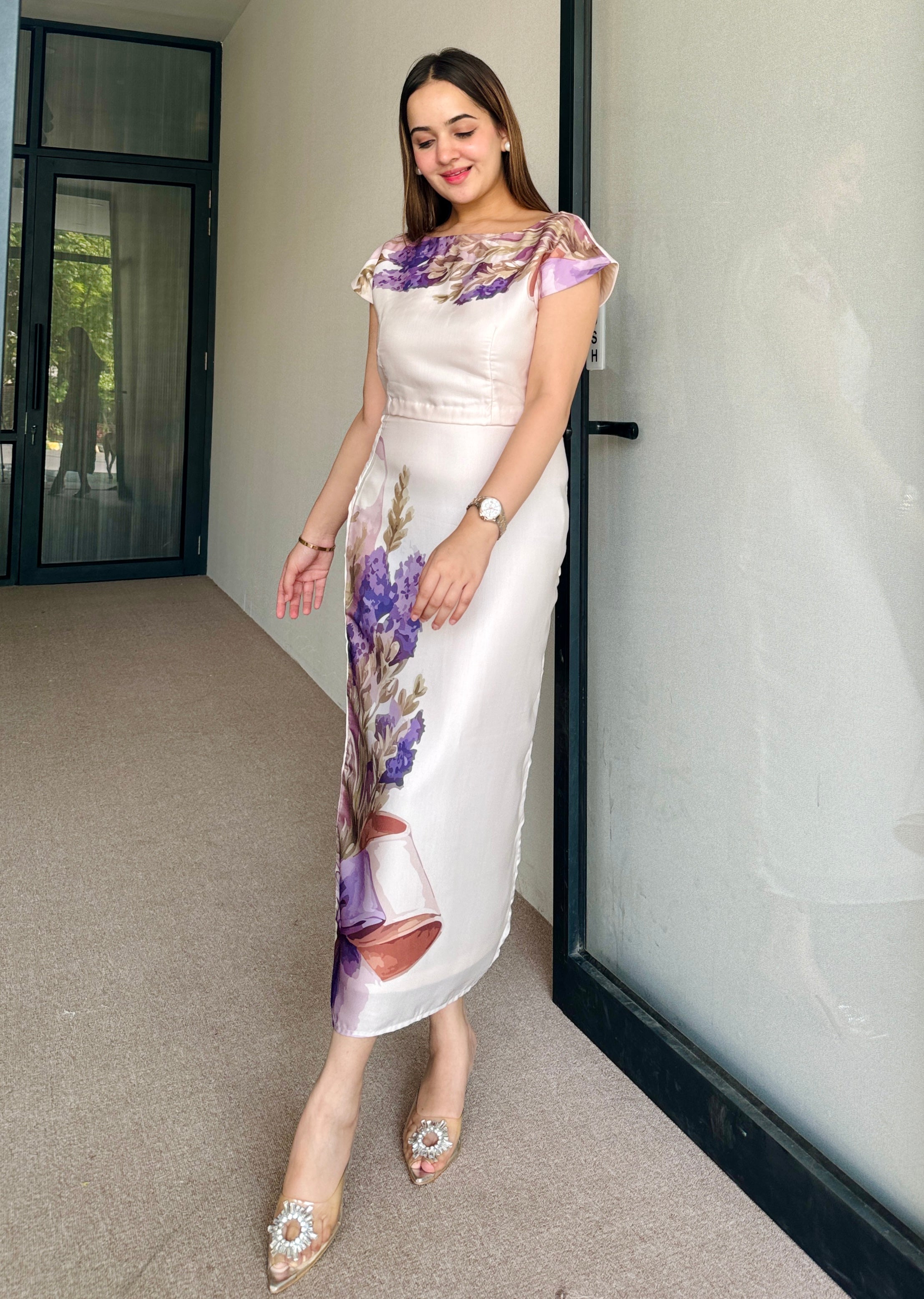 Eva Beige Satin Skirt Set