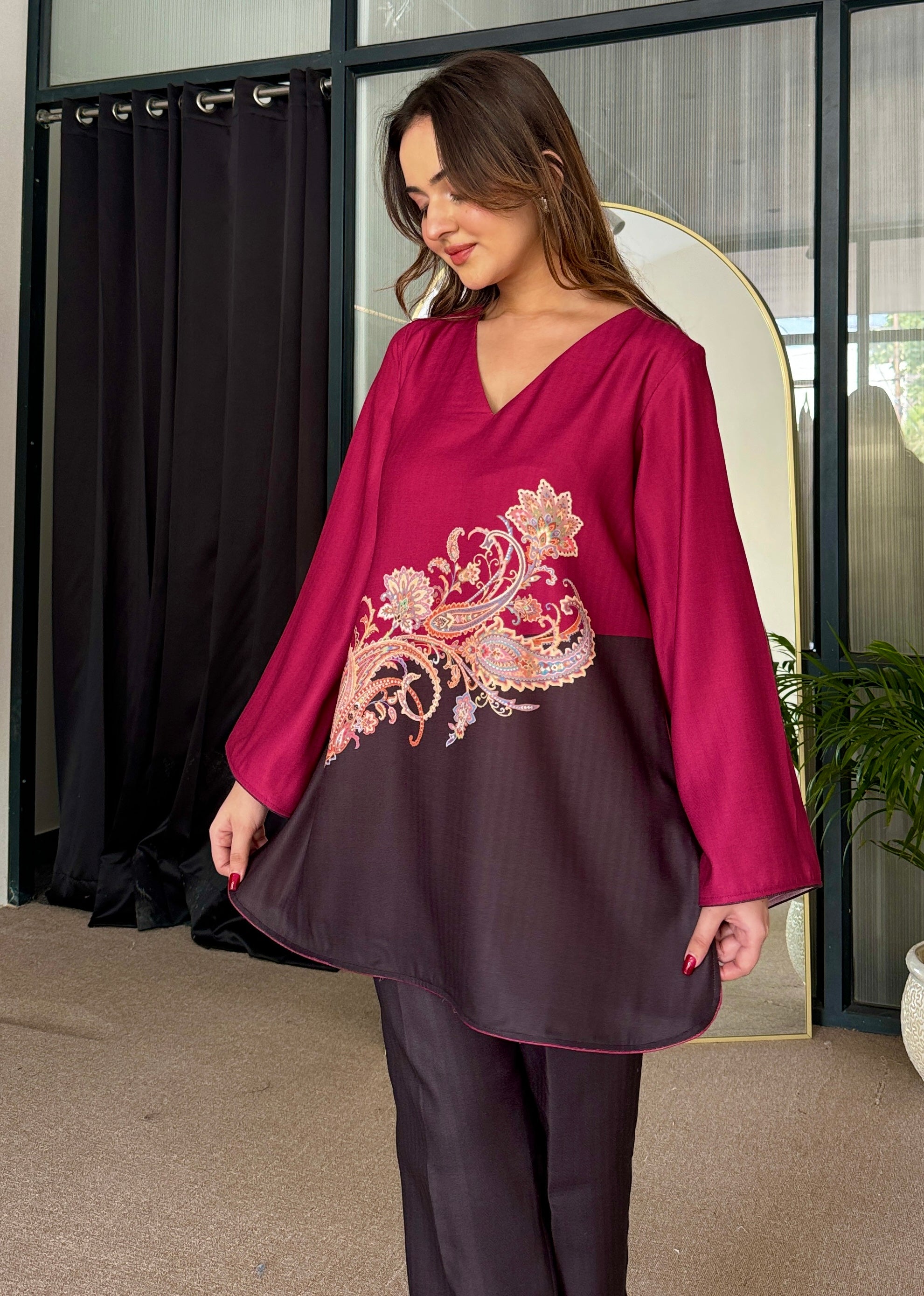 Bold Two Tone Black Winter Kurta Set