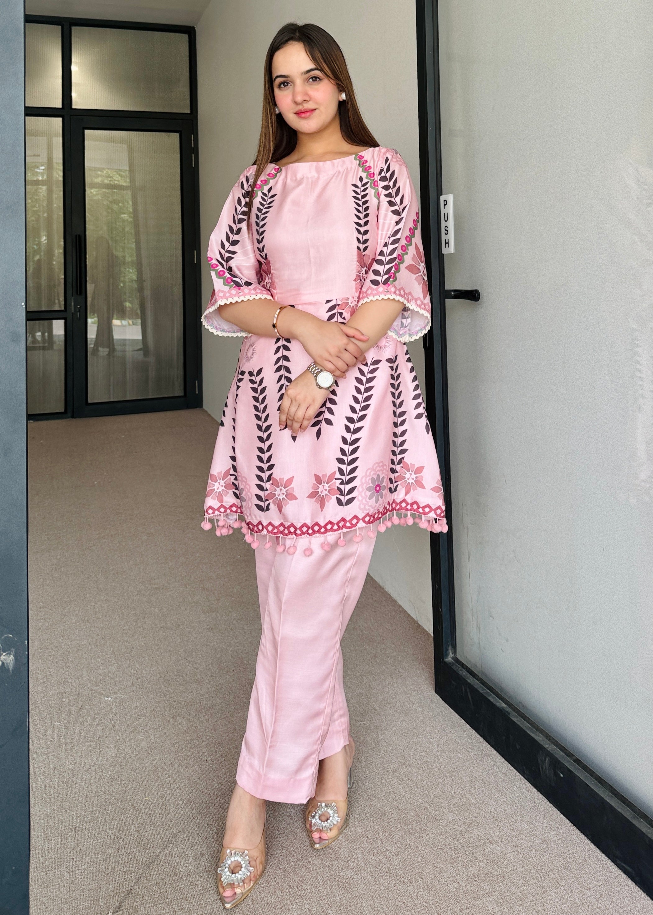 Festive Pink Peplum Fusion Set