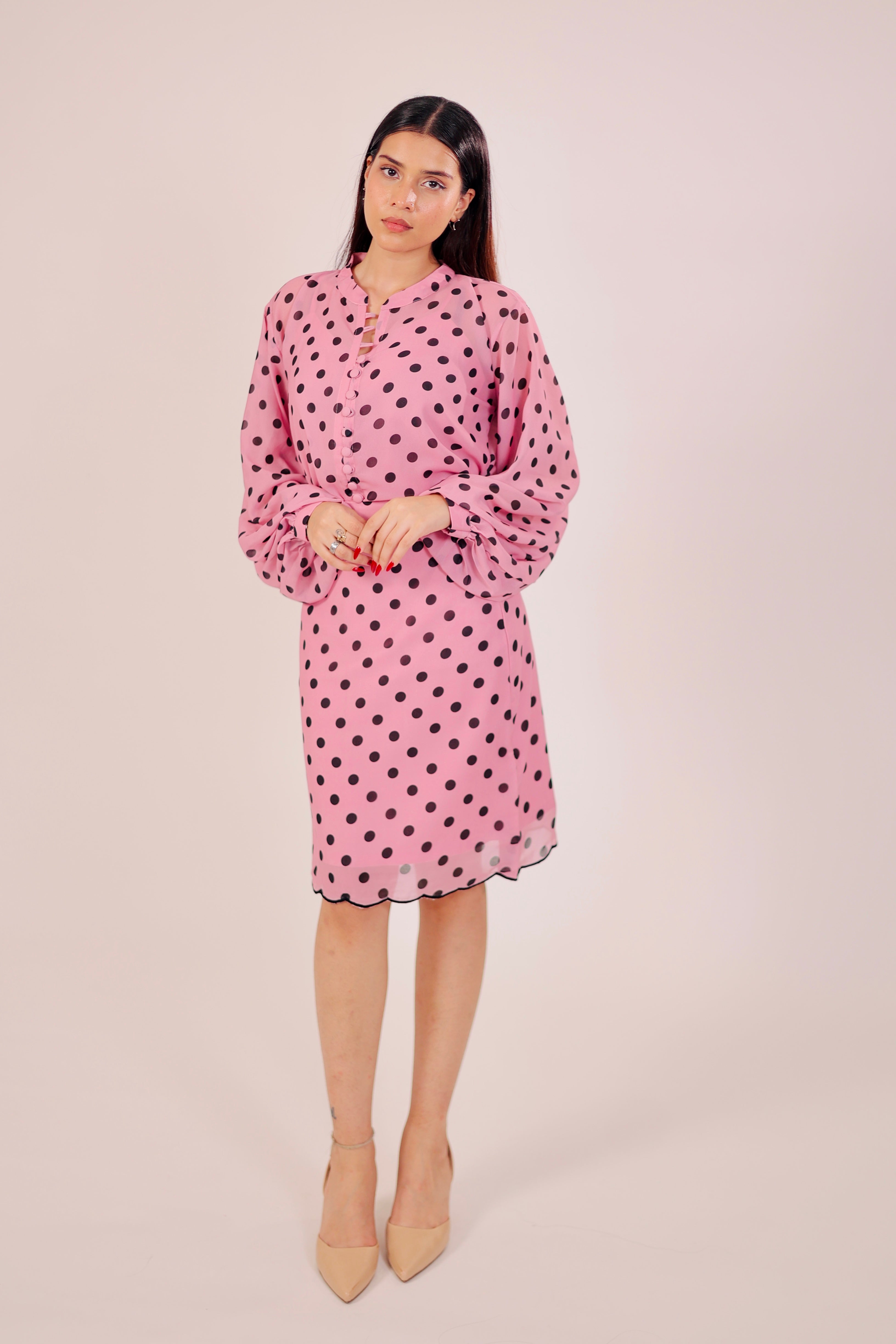 Playful Pink Polka Skirt Set