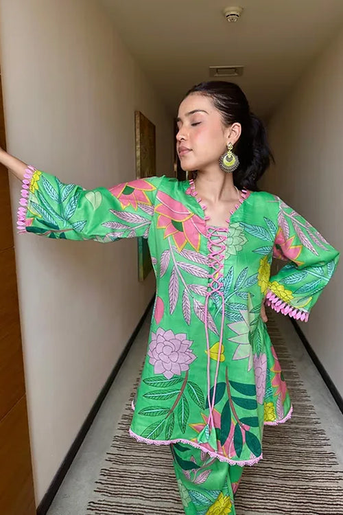 Feriha Green Floral Pakistani Kurta Set