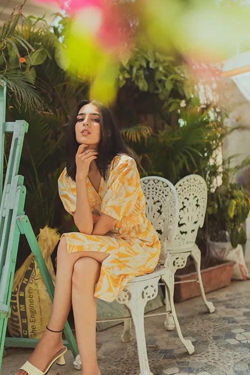 Riri Patterned Yellow Midi Dress