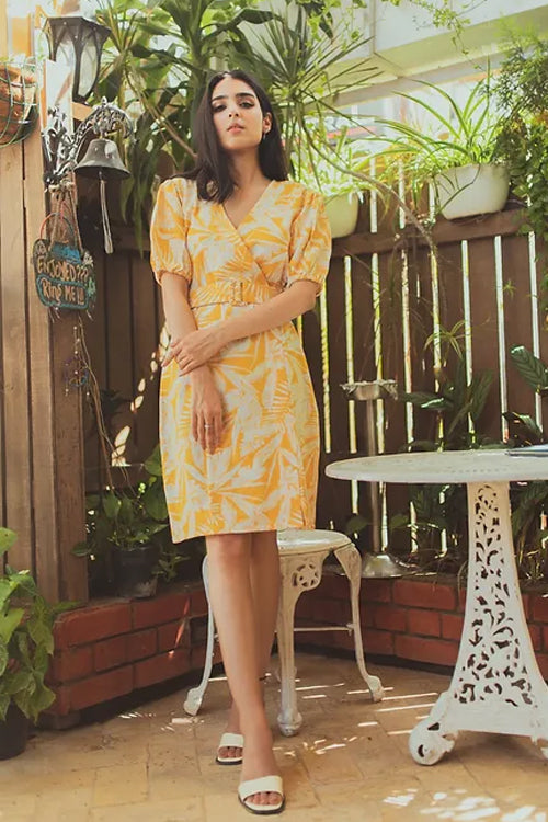 Riri Patterned Yellow Midi Dress