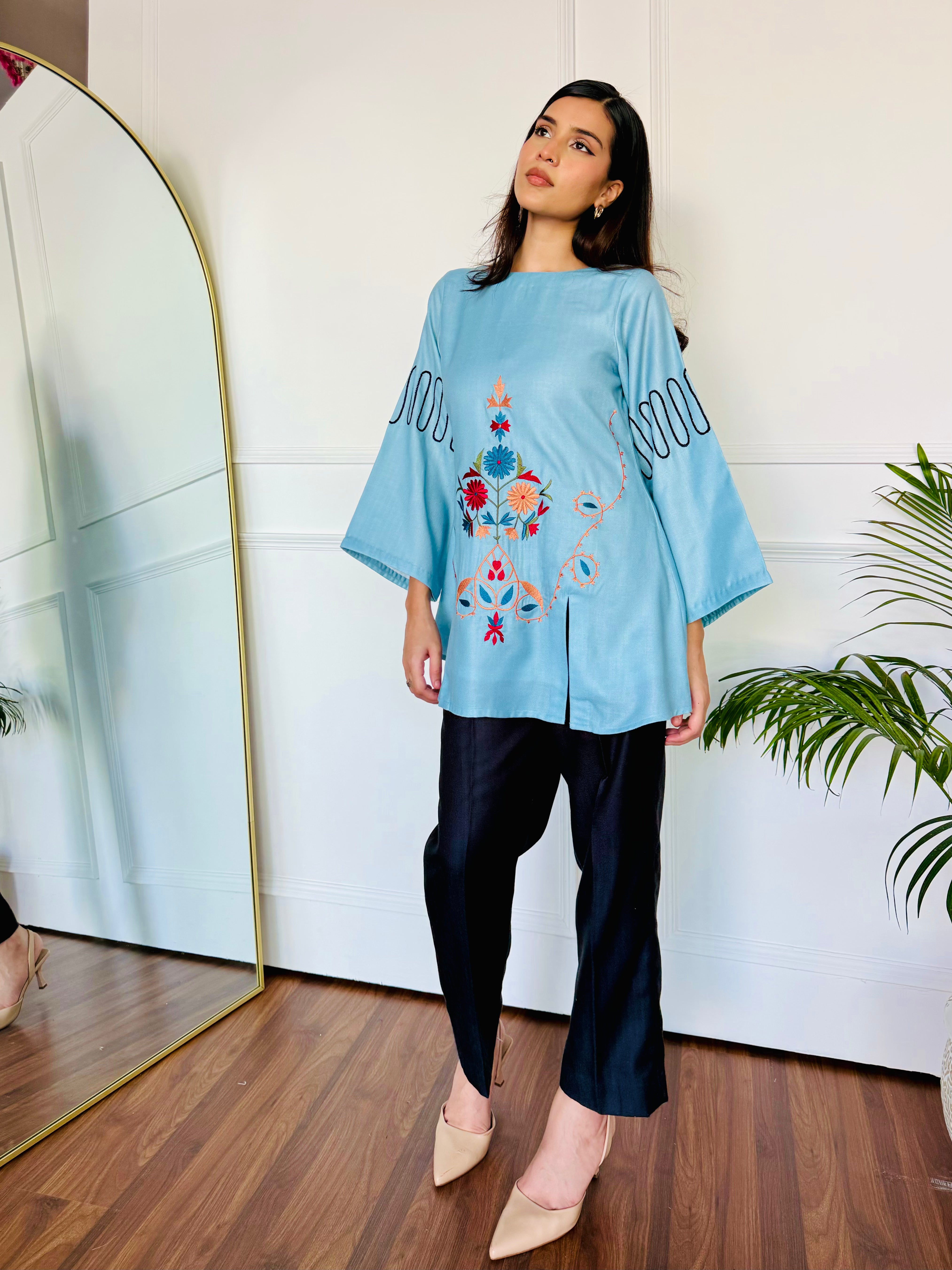 Blue & Black Embroidered Kurta Set