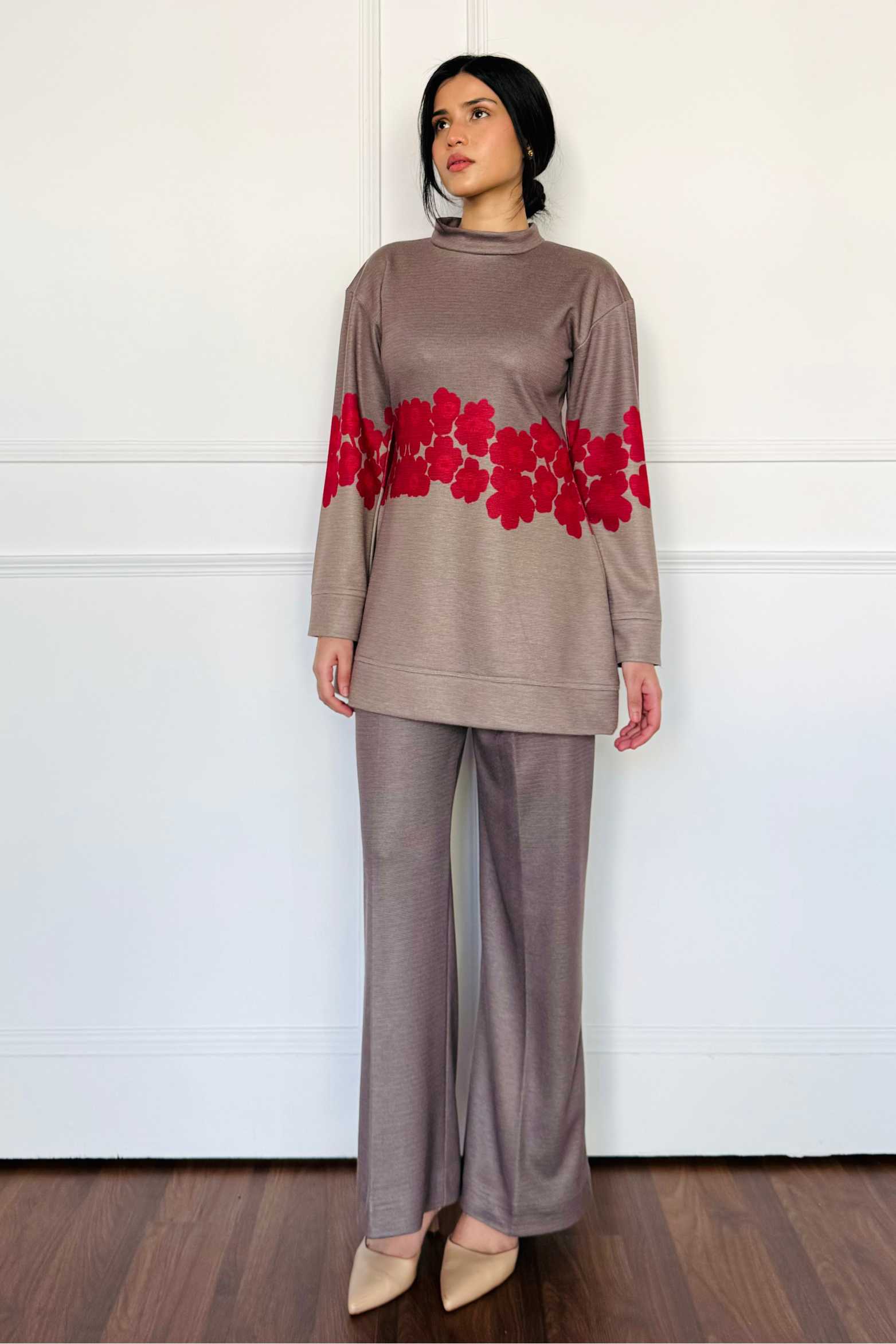 Two-Tone Gray Floral Woollen Co-ord Set