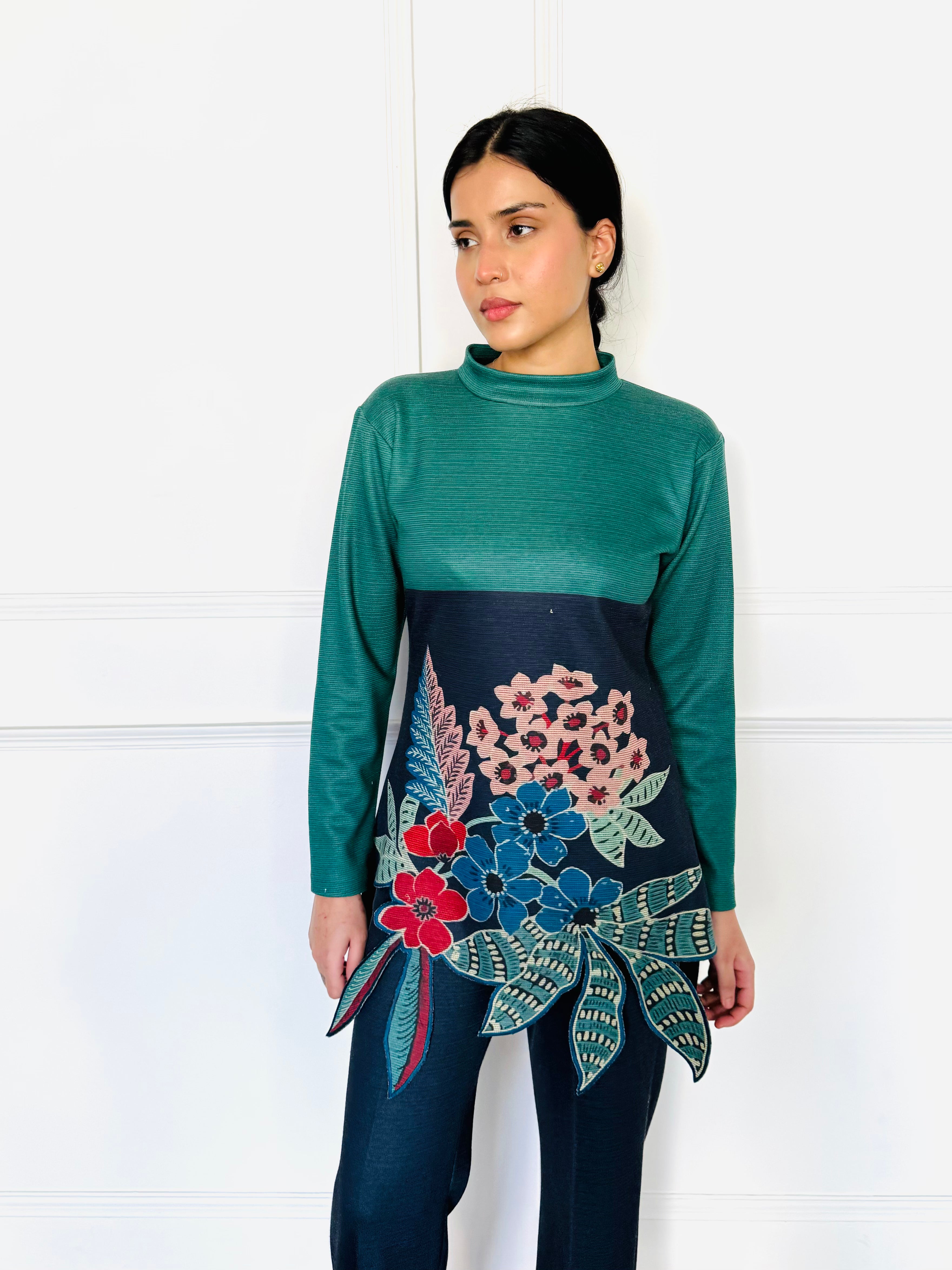 Green & Blue Cutwork Woollen Co-ord Set