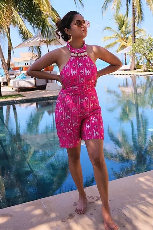 Ell Fuchsia Embroidered Jumpsuit