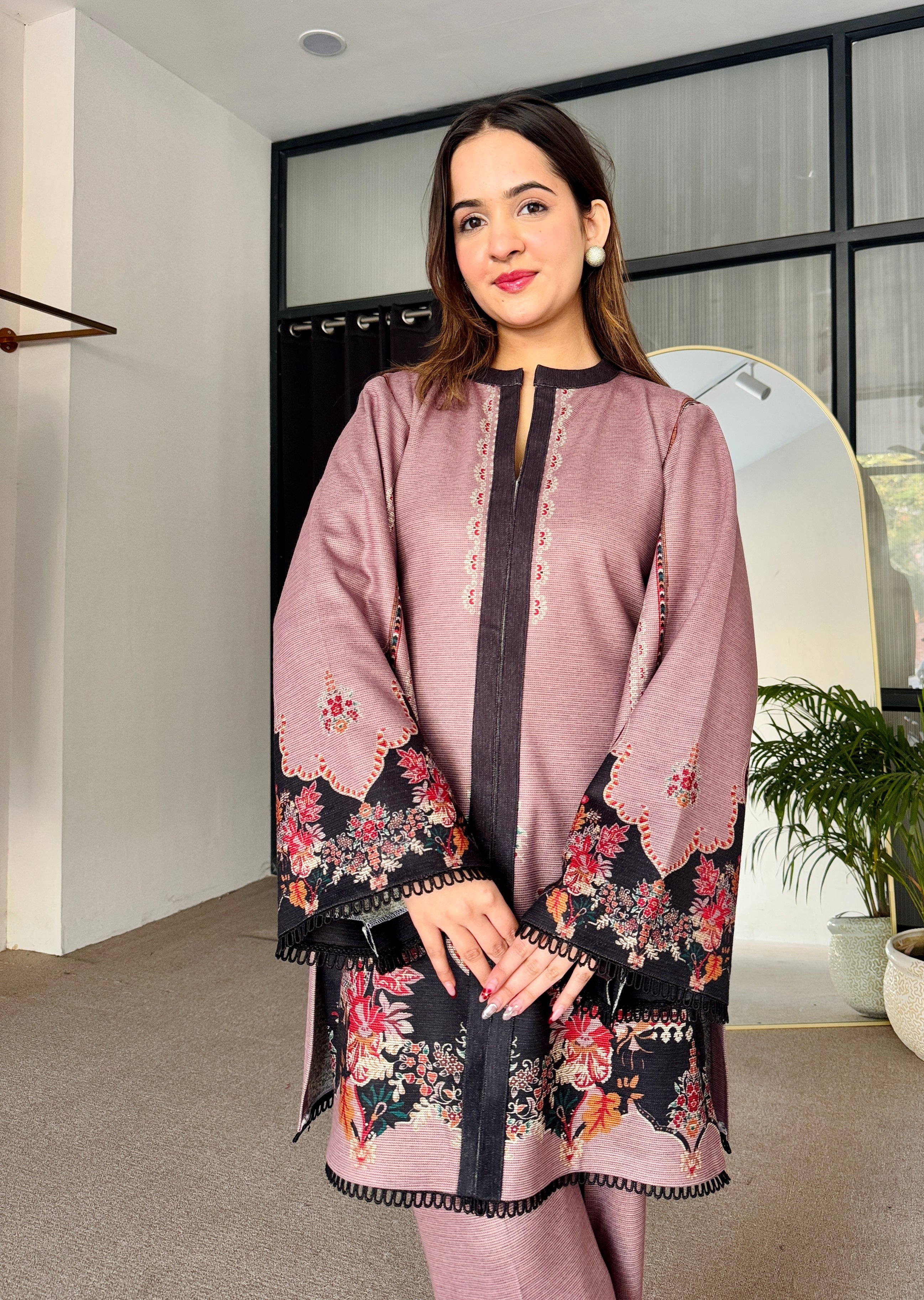 Pink Blossom Winter Kurta Set