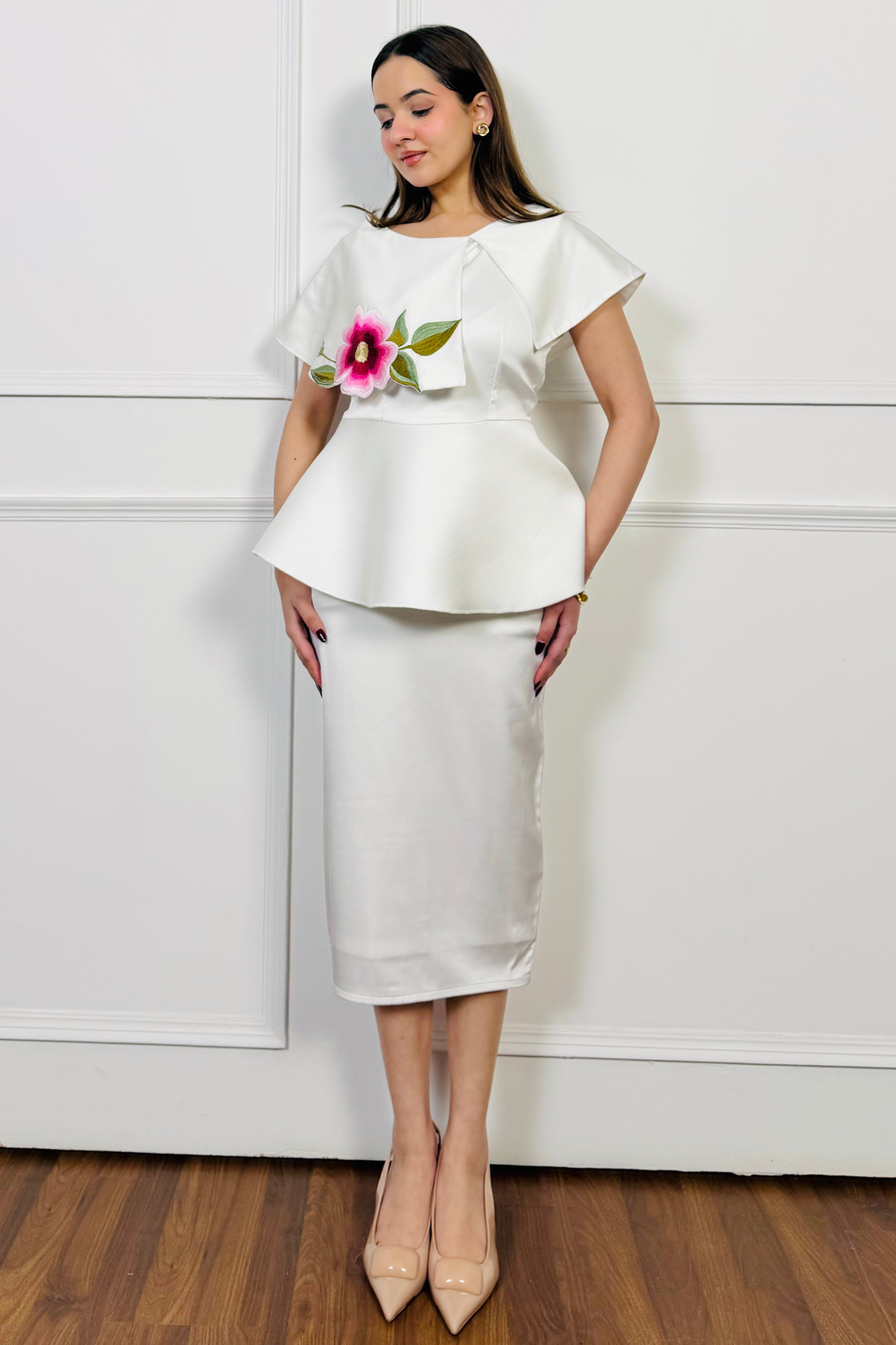 Cloud Bloom Embroidered Skirt Set