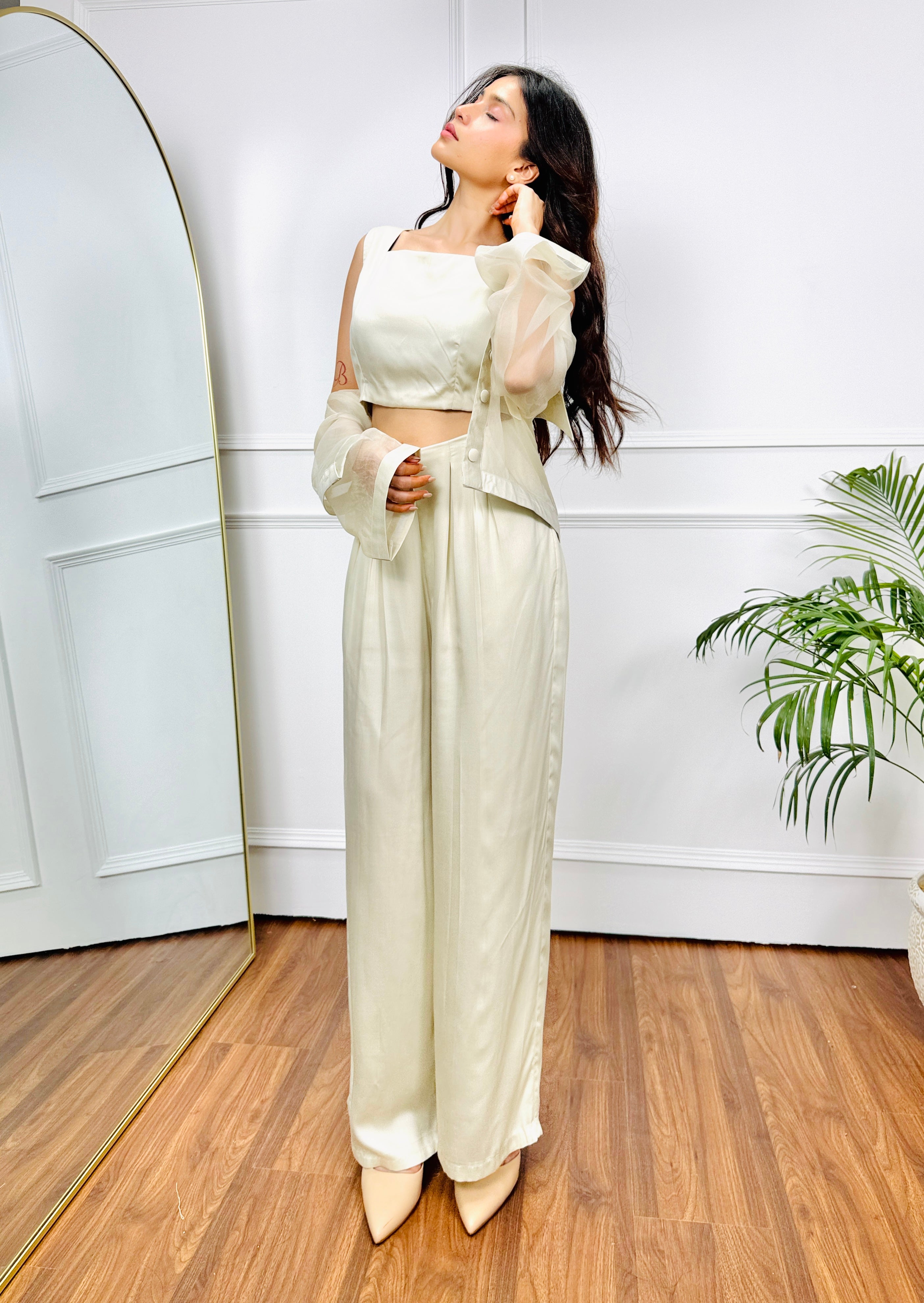 Ivory Co-ord Set with Sheer Blazer