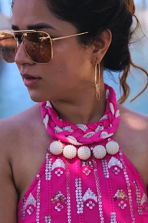 Ell Fuchsia Embroidered Jumpsuit