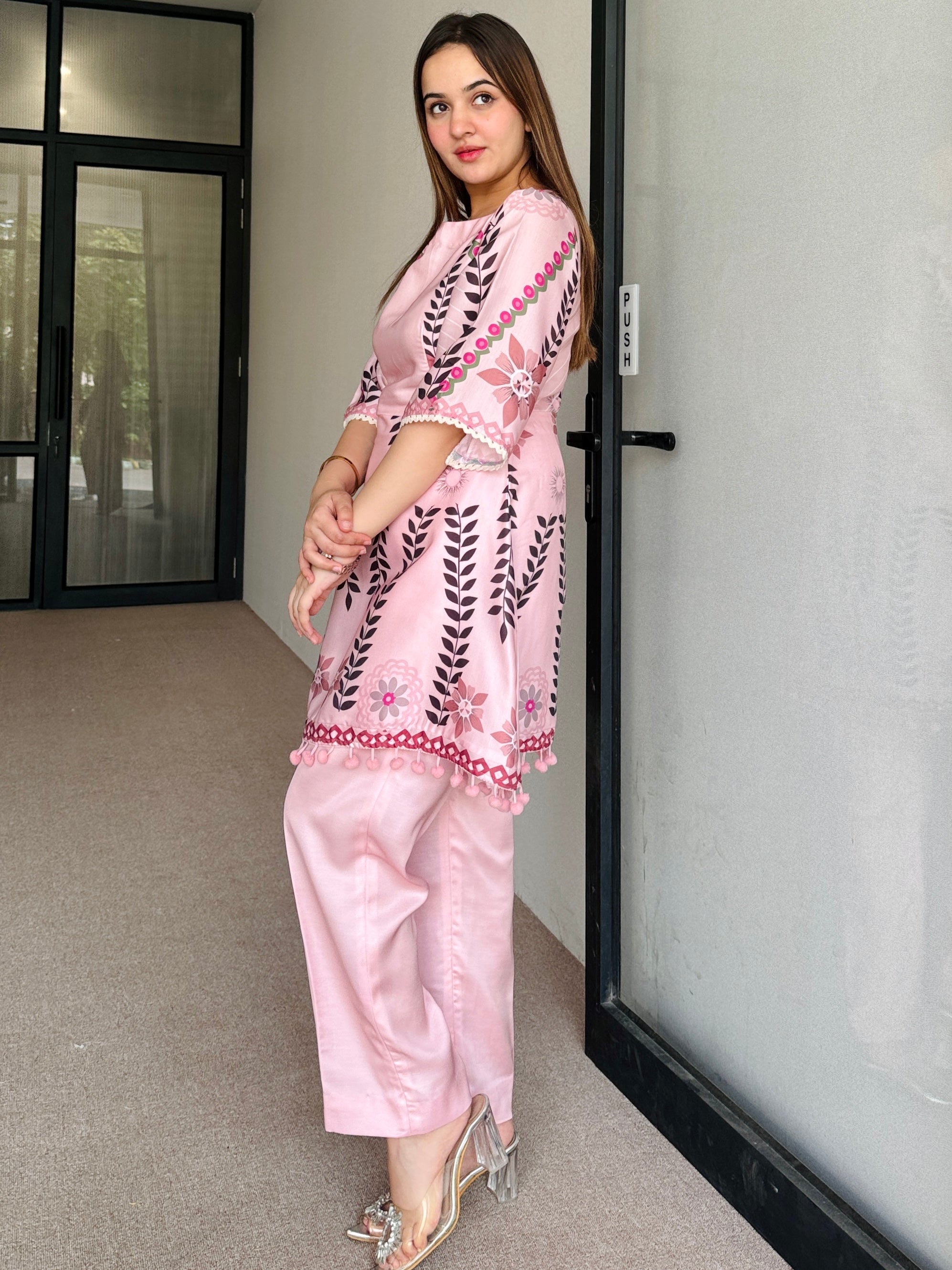 Festive Pink Peplum Fusion Set