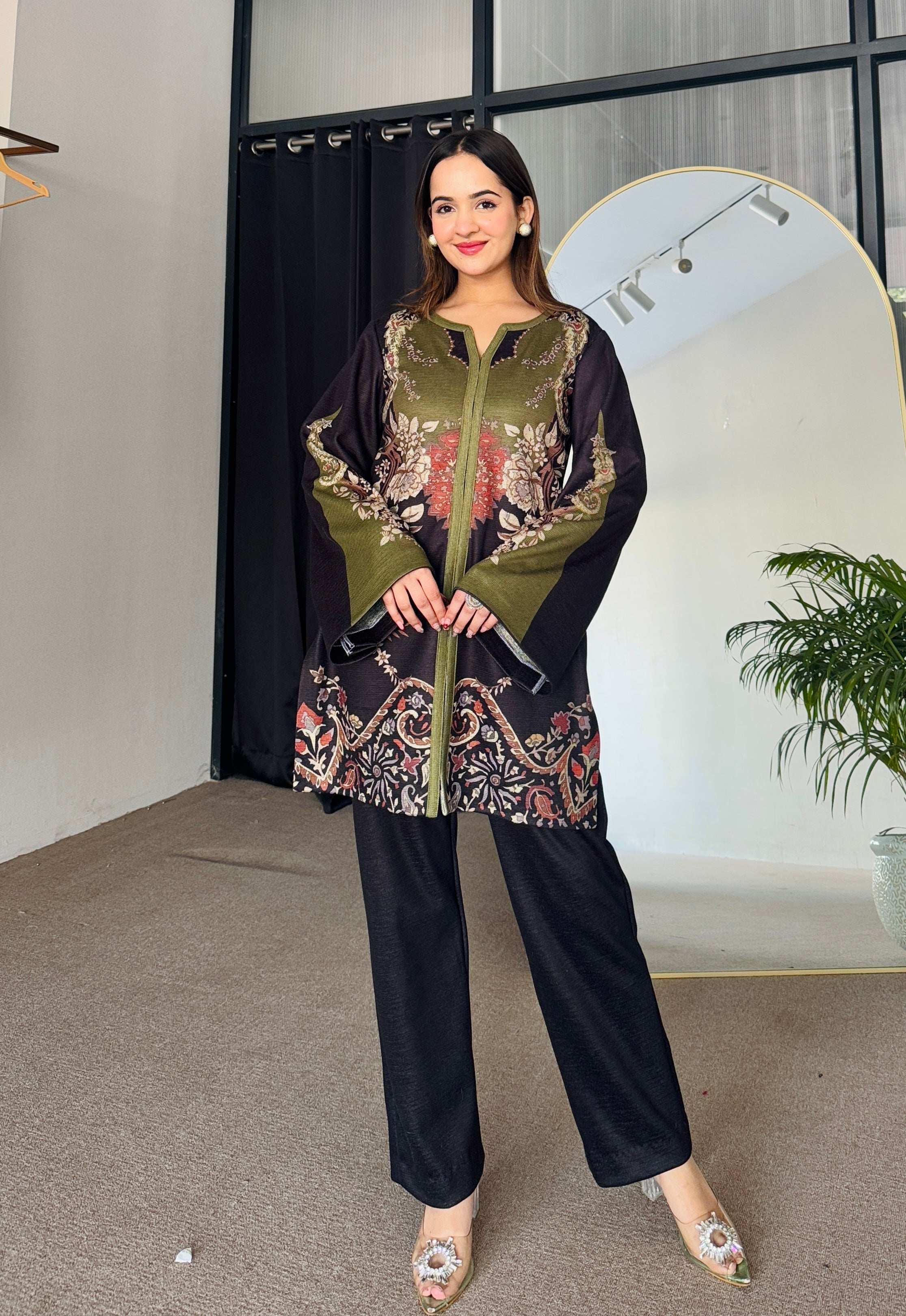 Black Fusion Winter Kurta Set