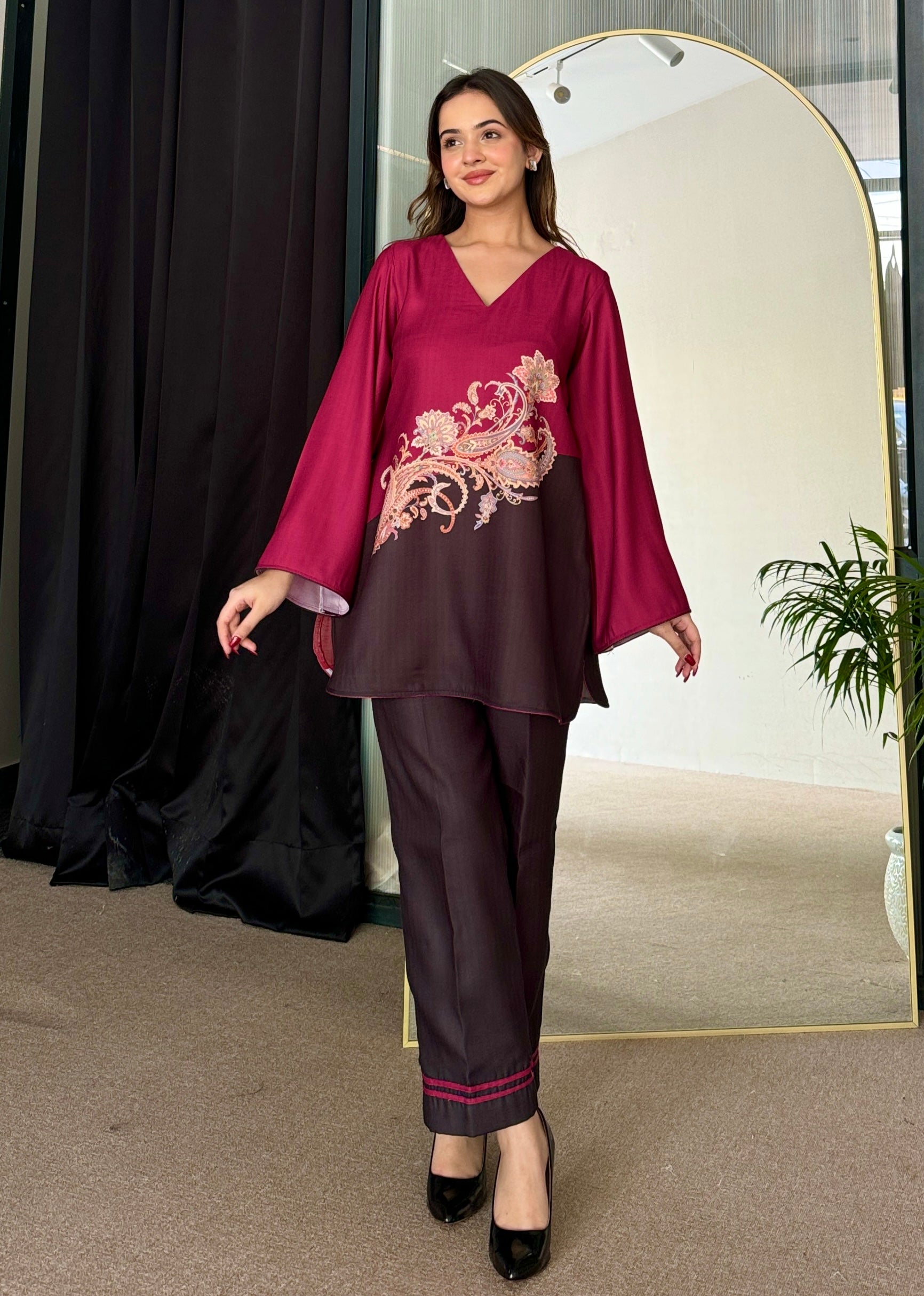 Bold Two Tone Black Winter Kurta Set