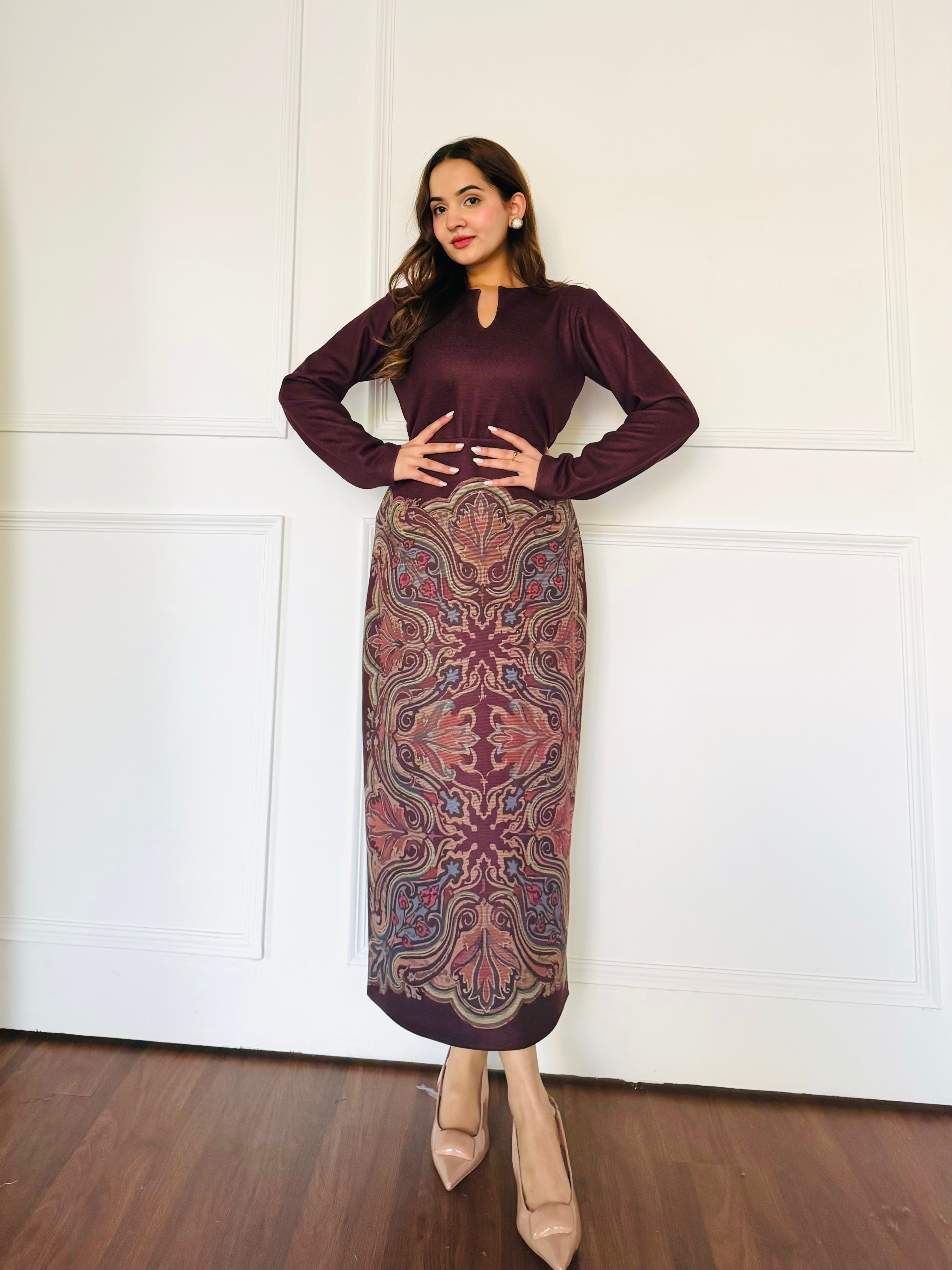 Brown Paisley Skirt Set