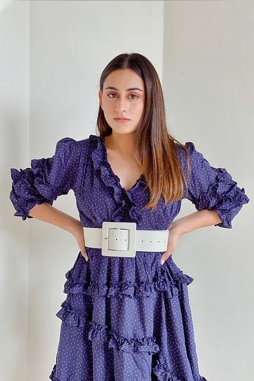 Emma Classy Blue Dress With Frills