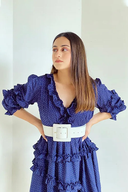 Emma Classy Blue Dress With Frills