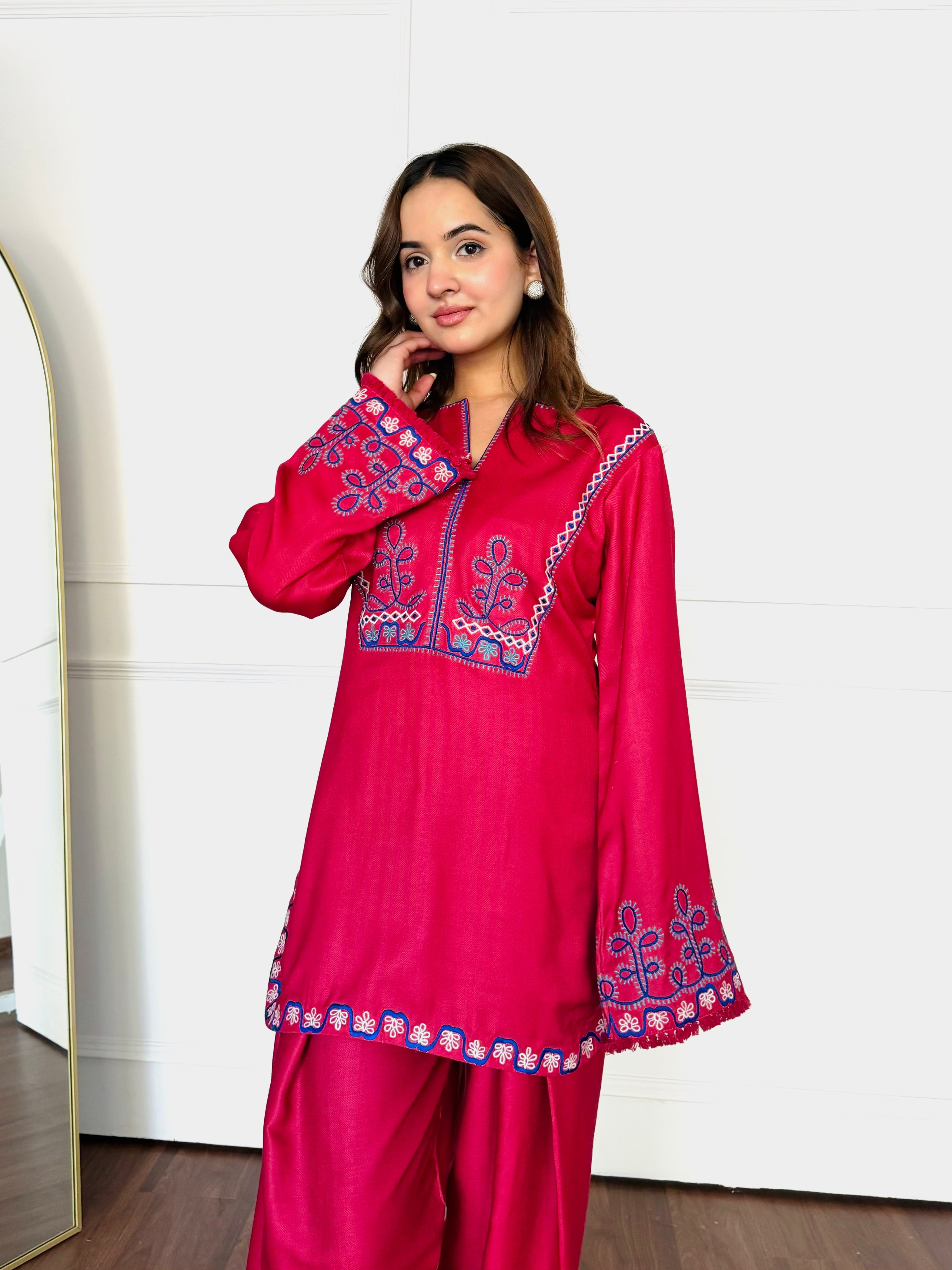 Red Embroidered Farshi Salwaar Set